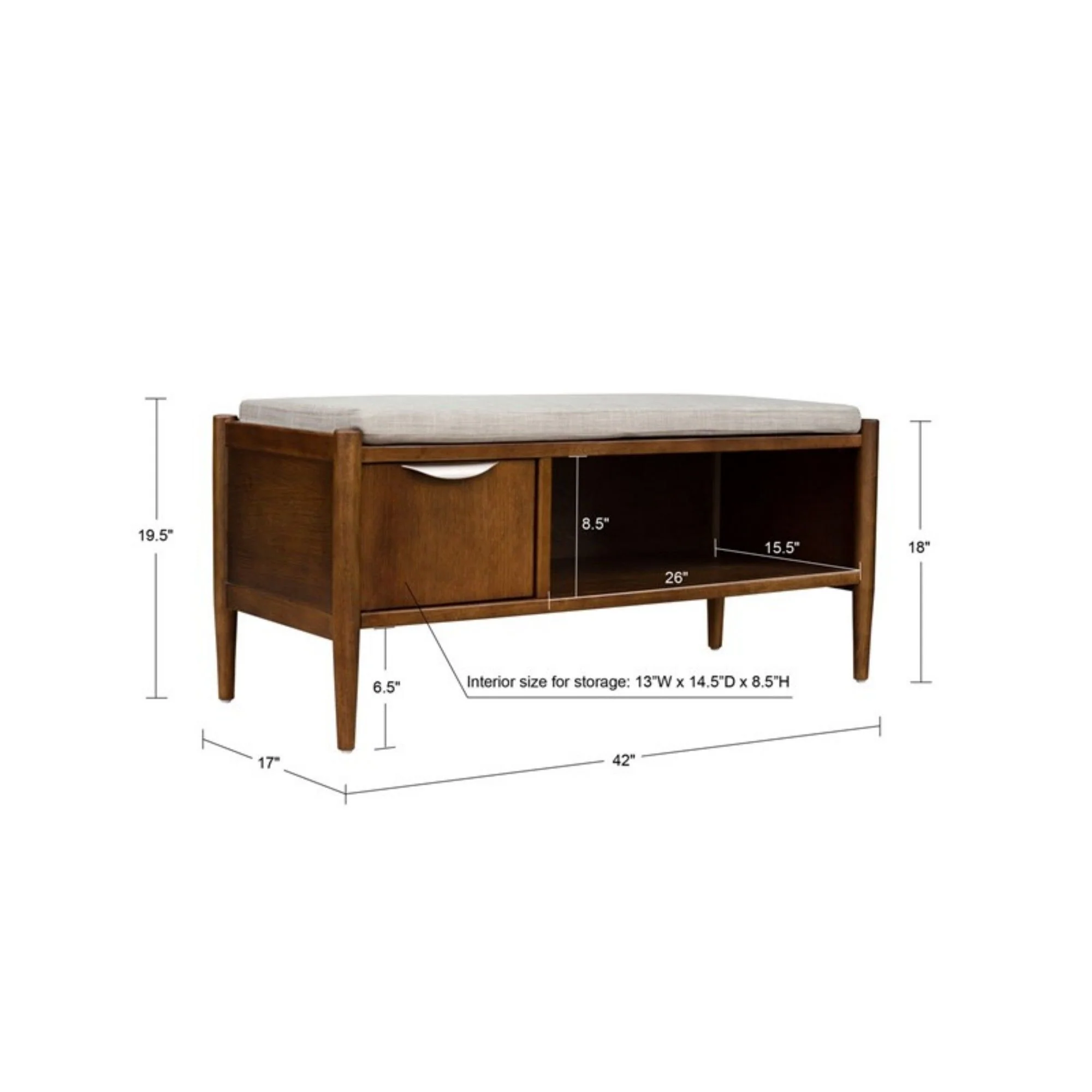 Accent Bench With Storage, Upholstered Cushion - Walnut Brown - Image 4