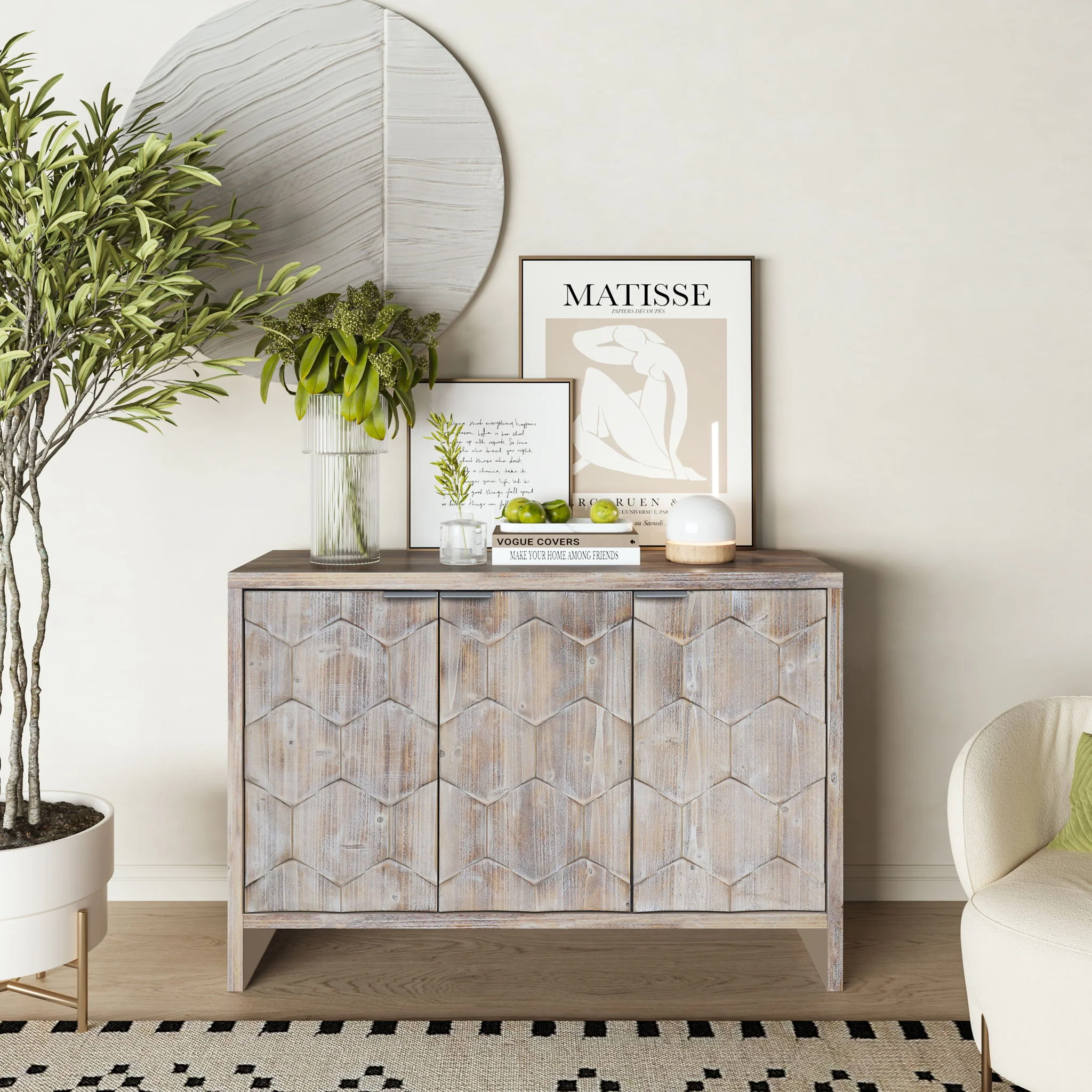 Accent Cabinet Sideboard Buffet Wooden Storage Server in Light Brown - Image 14