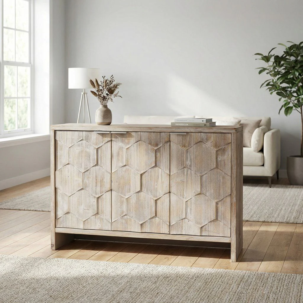 Accent Cabinet Sideboard Buffet Wooden Storage Server in Light Brown - Image 2
