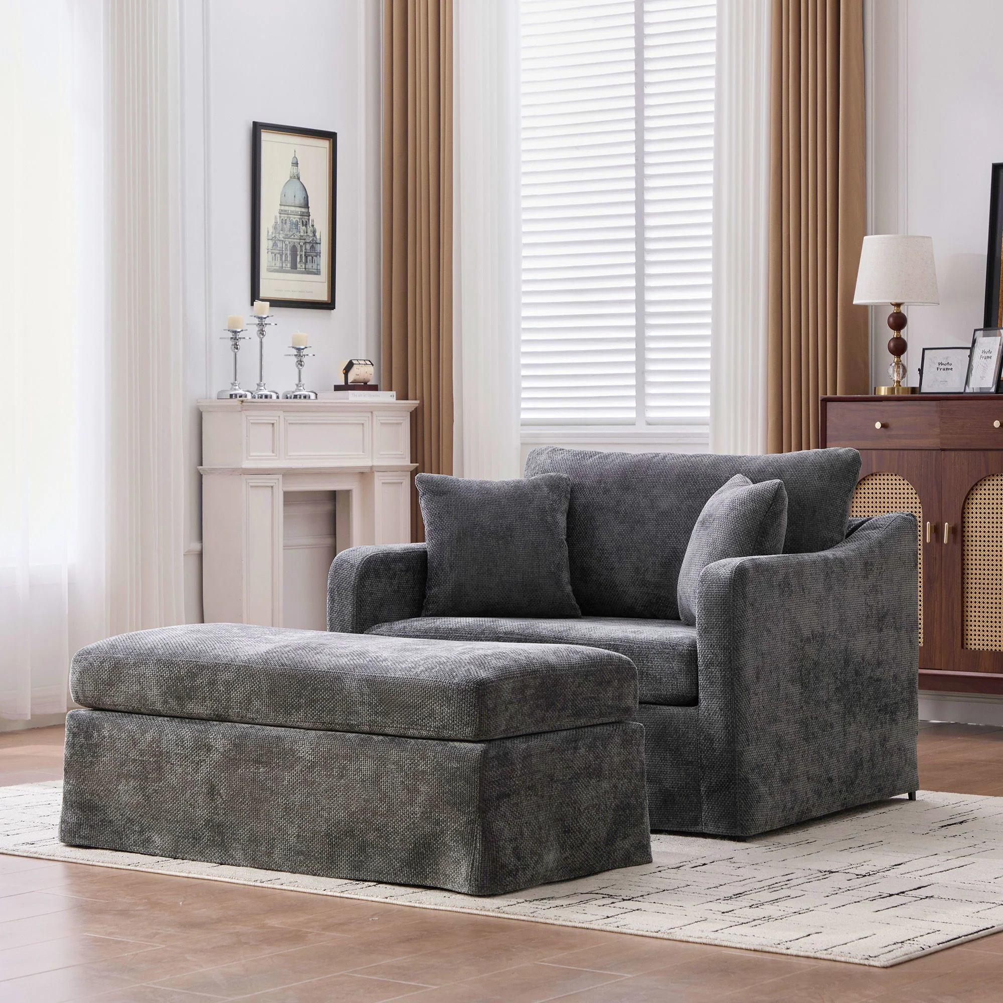 Accent Chair With Ottoman, Includes 2 Bolster Pillows - Image 15