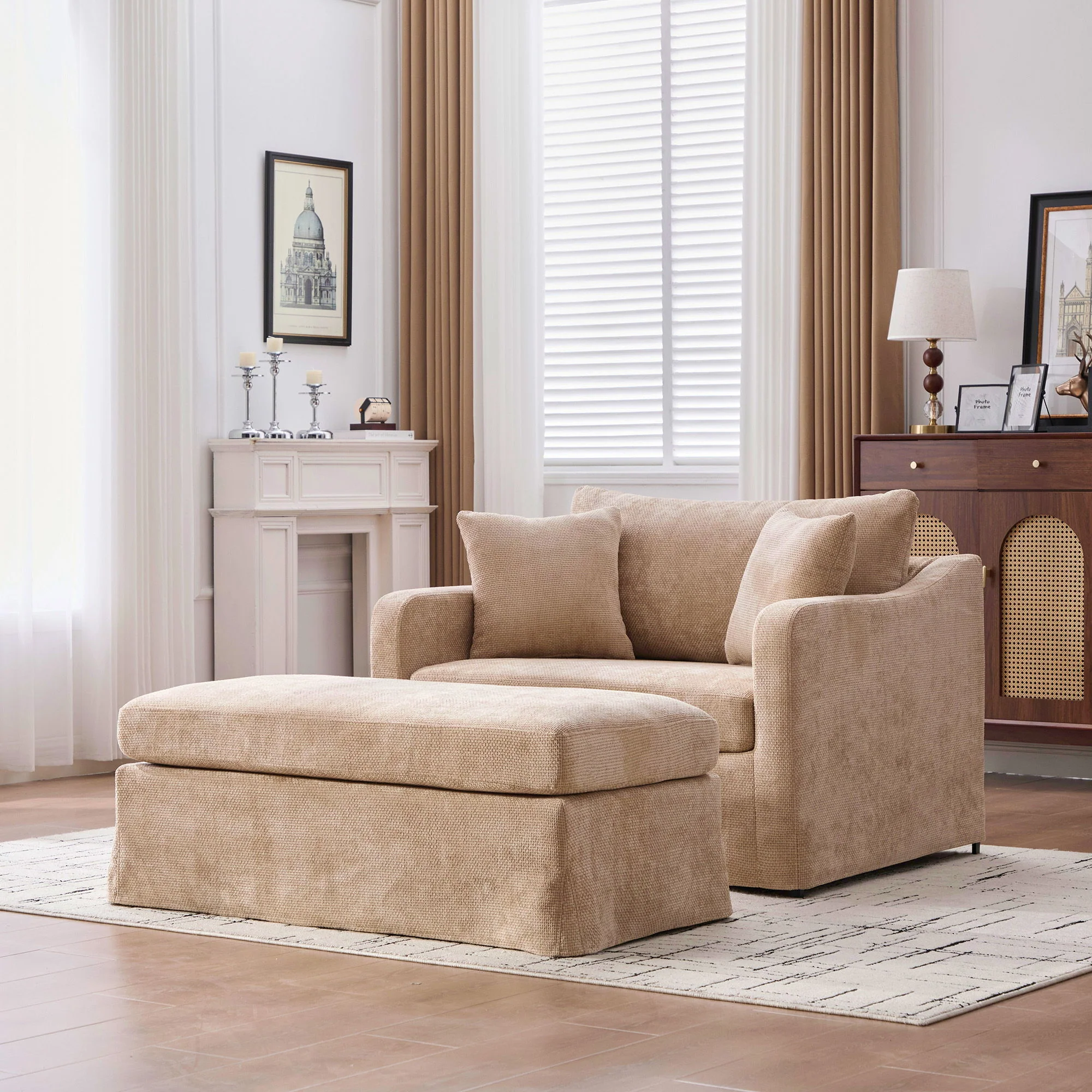 Accent Chair With Ottoman, Includes 2 Bolster Pillows - Image 8