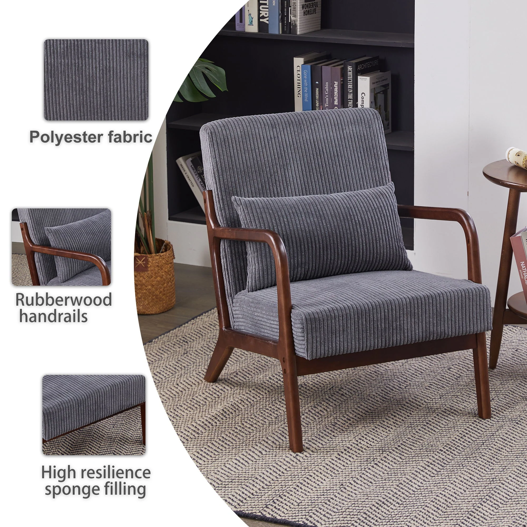 Accent Chair With Pillow And Wood Frame - Image 13