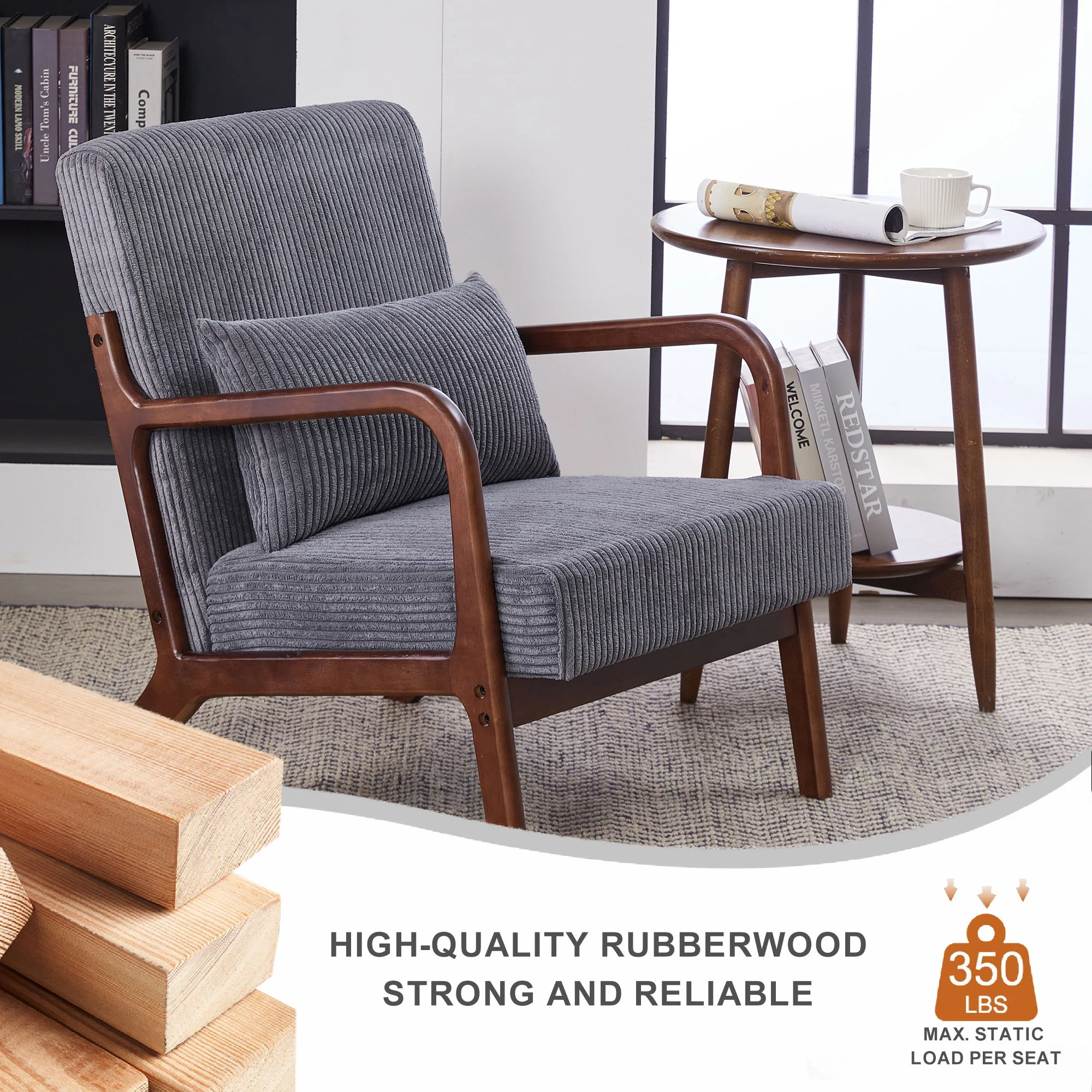 Accent Chair With Pillow And Wood Frame - Image 9