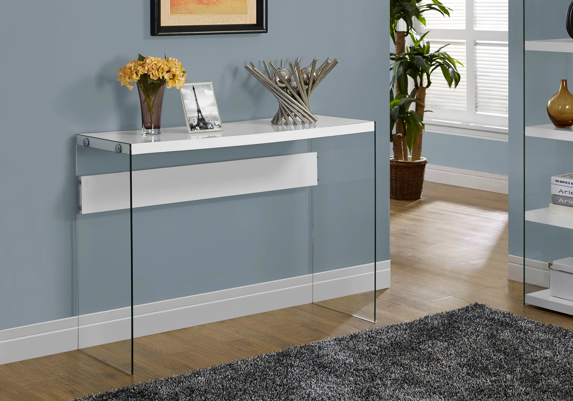Accent Console Table For Entryway, Glossy Spacious Surface - Image 6