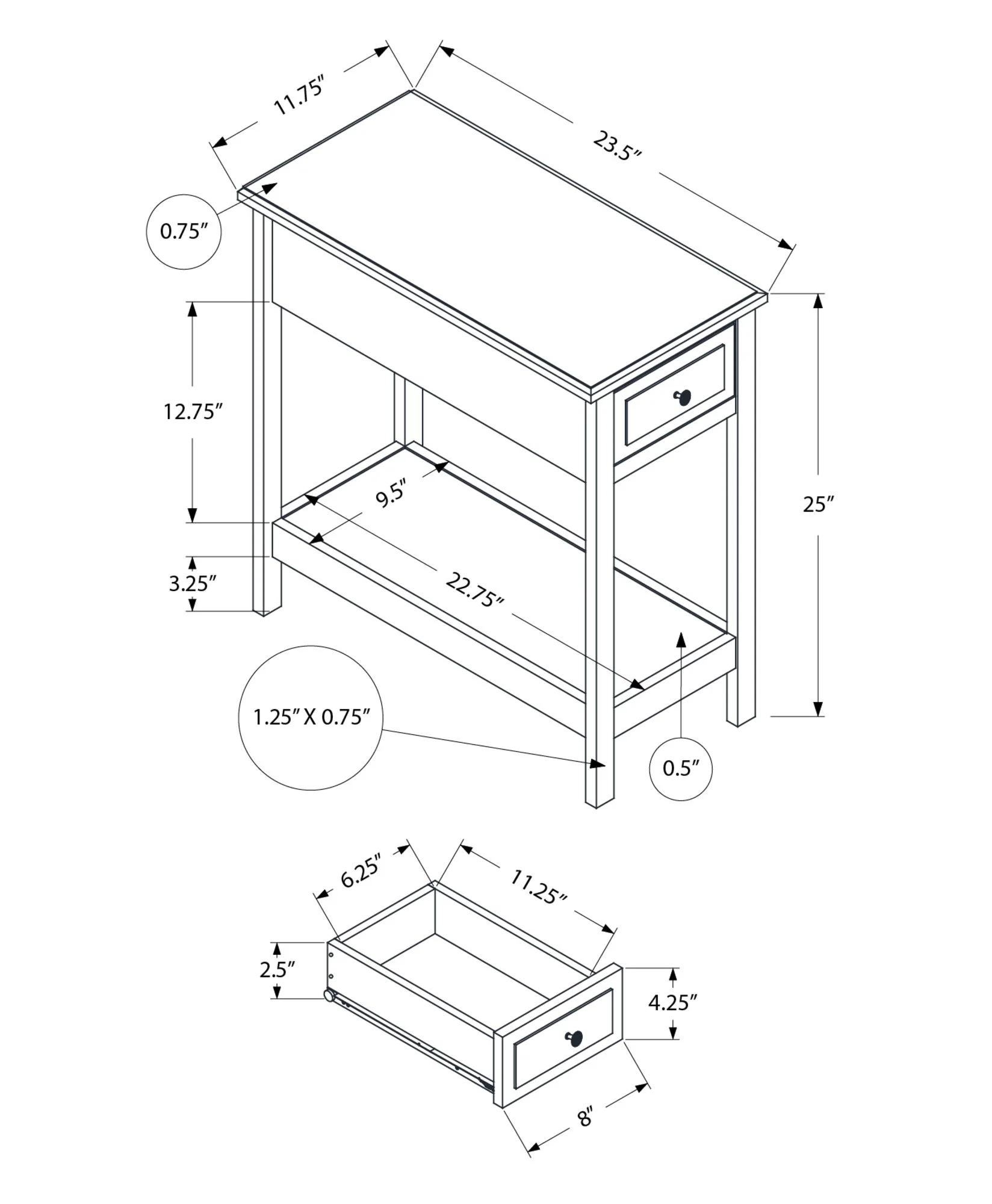 Accent End Table, 2 Tier, Storage Drawer, Transitional - Walnut - Image 3