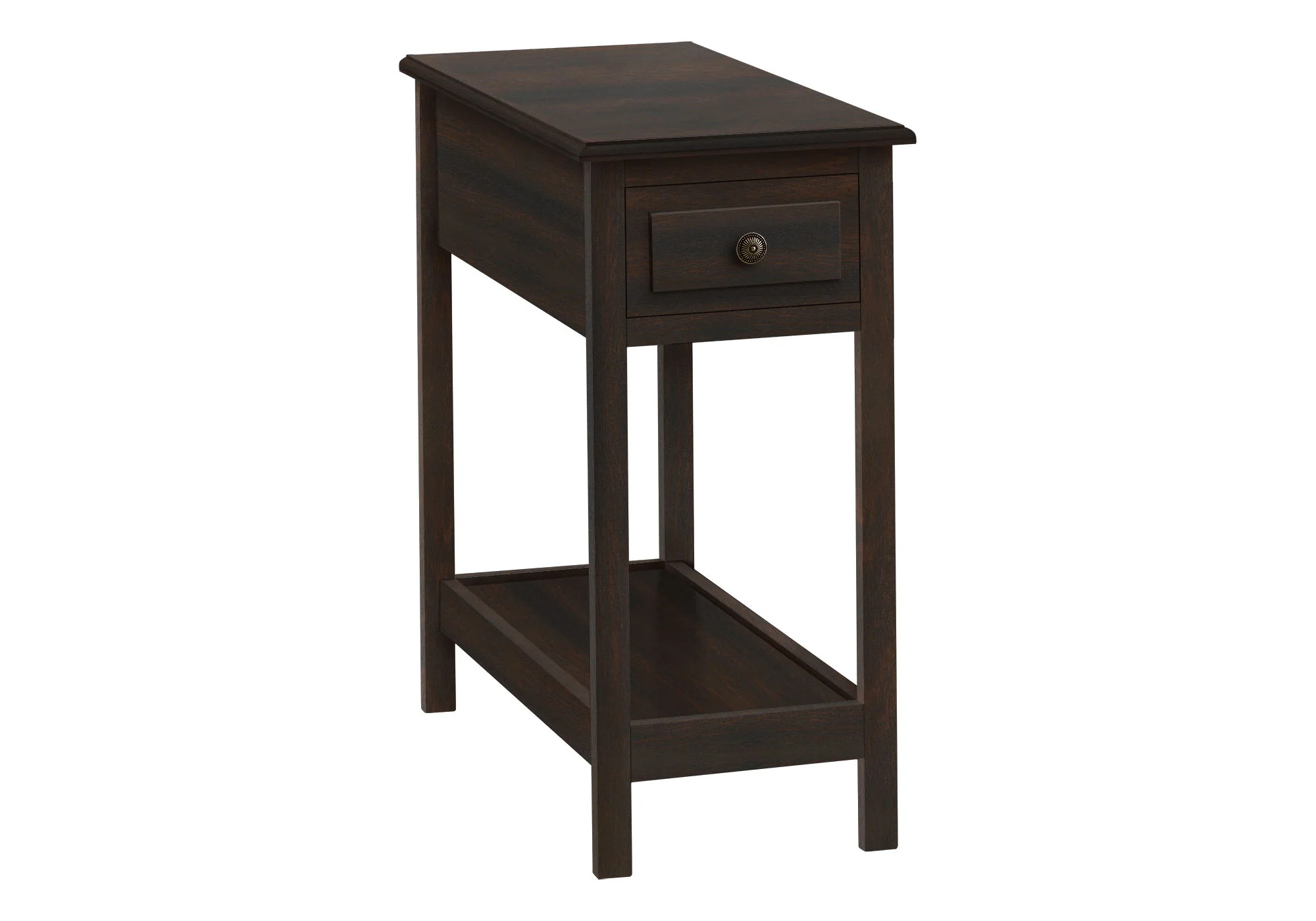 Accent End Table, 2 Tier, Storage Drawer, Transitional - Walnut - Image 5