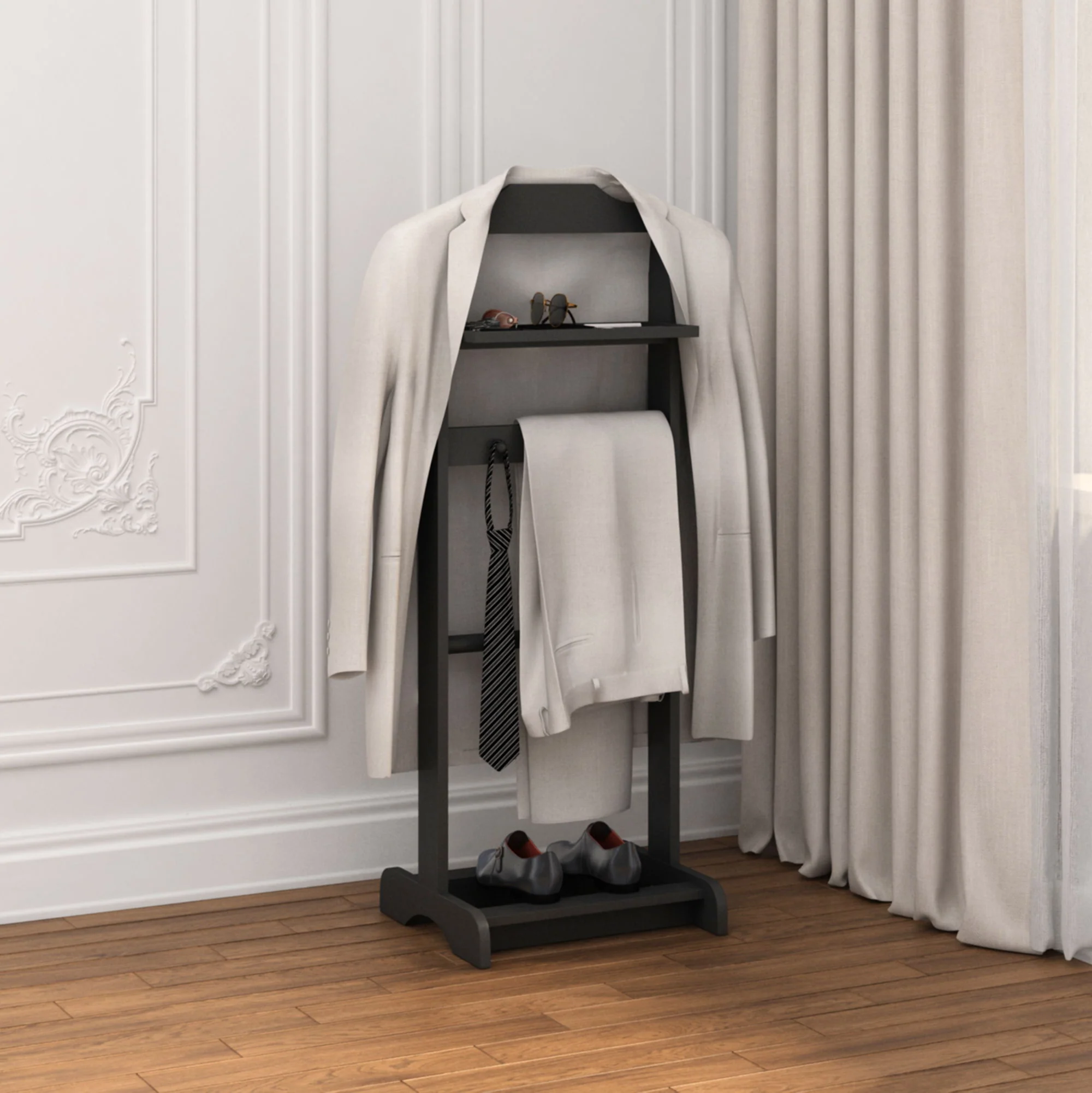 Accent Portable Garment Rack, Clothes Valet Stand With Storage Organizer - Image 4