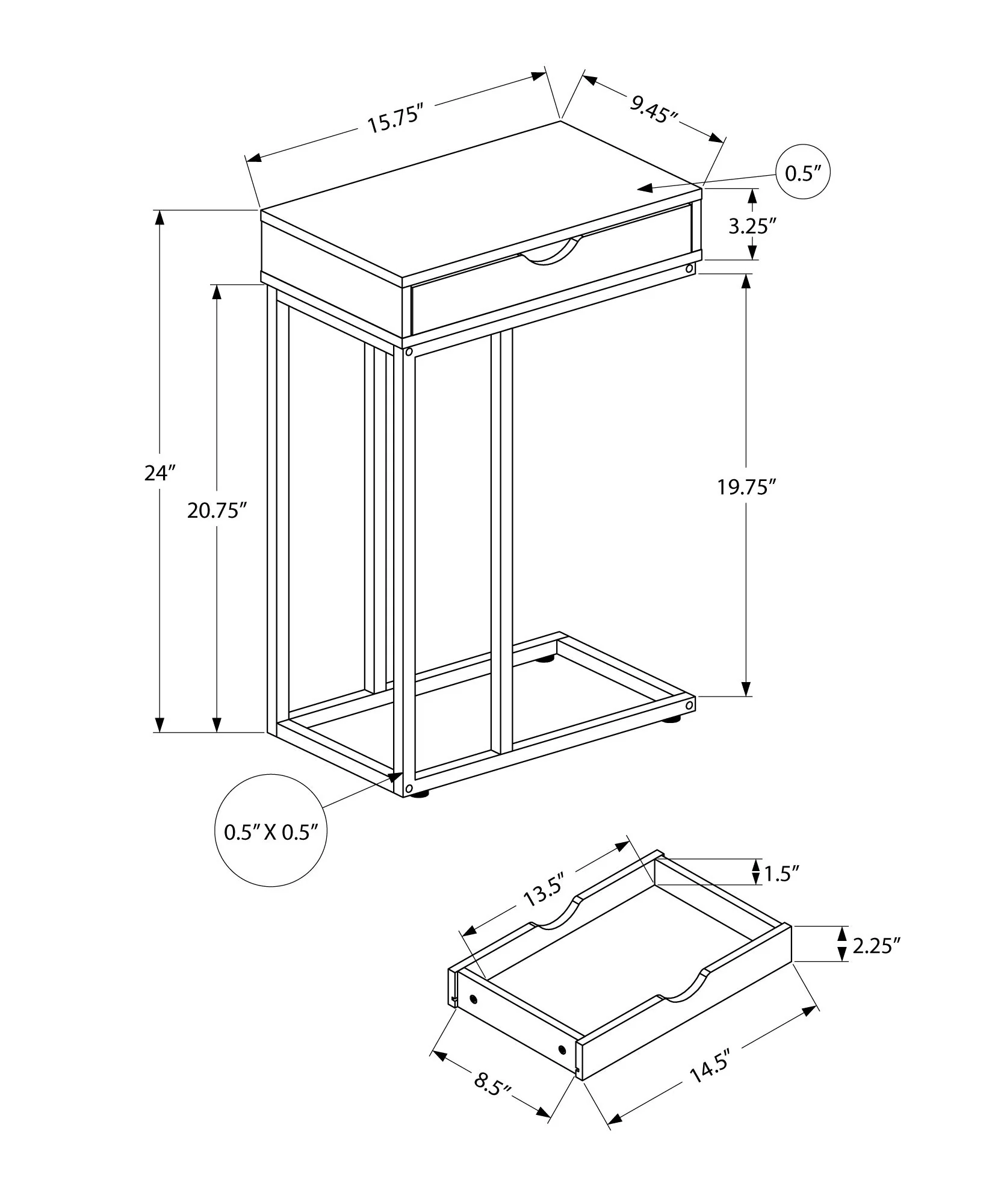 Accent Table, C - Shaped Contemporary & Modern Versatile Design - Image 7