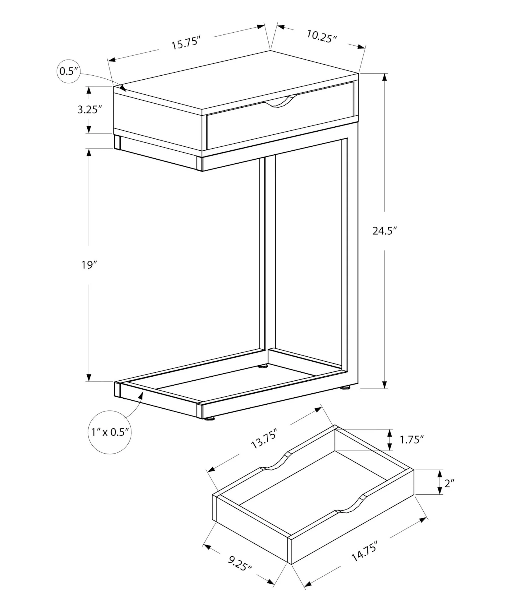Accent Table, C - Shaped, Modern - Brown - Image 6