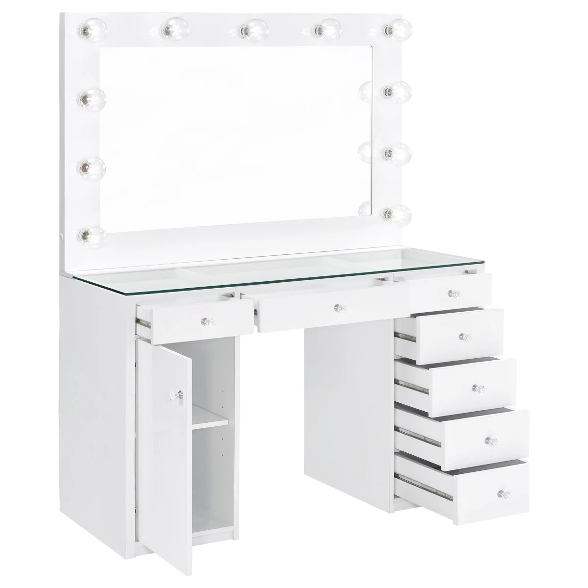 Acena 7-Drawer Vanity Set with Lighting – White High Gloss - Image 3