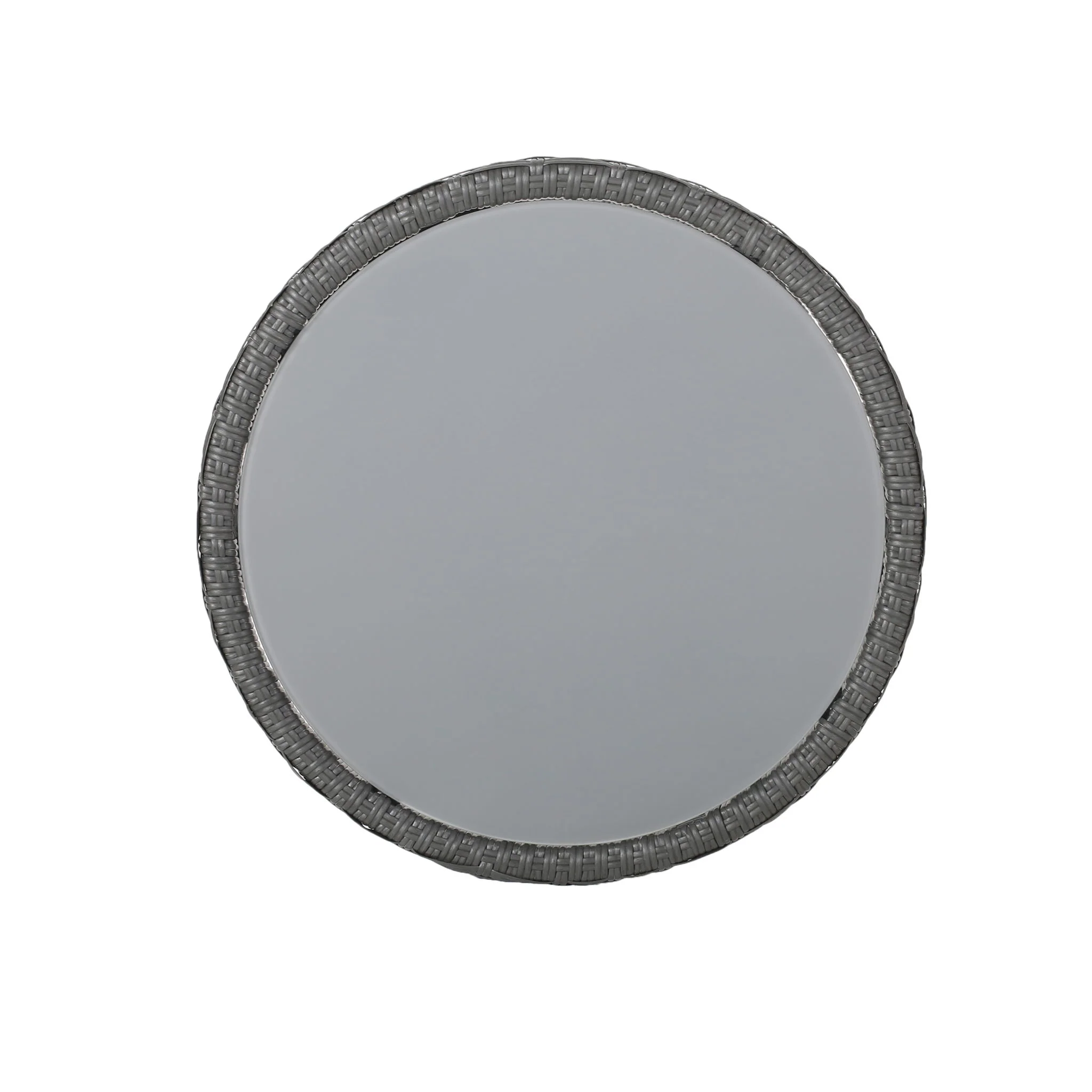 Achill - Outdoor Modern Boho Wicker Side Table With Glass Top - Gray - Image 2