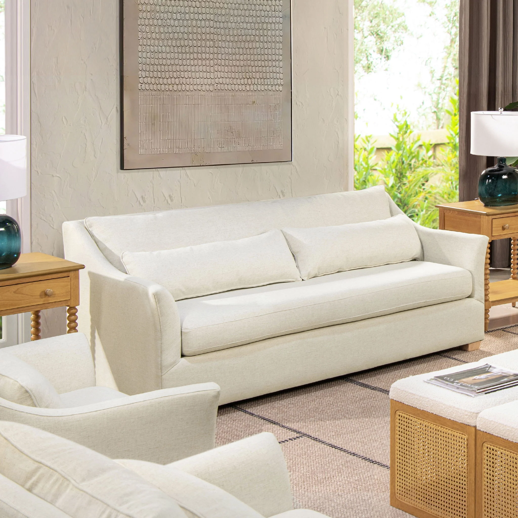 Ada - Flared Arm Contemporary Sofa With Lumbar Pillows - Flax White - Image 6