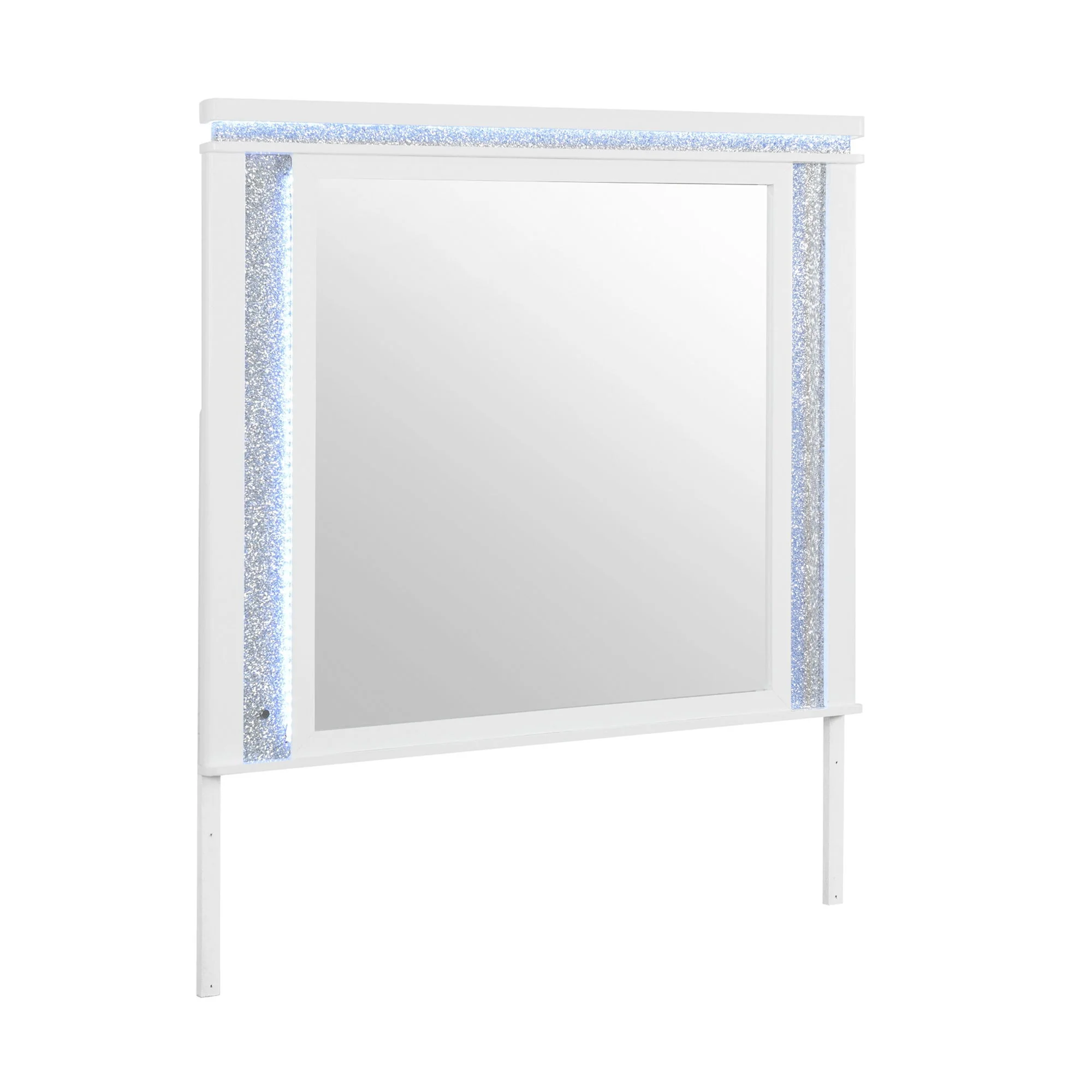 Adalid - Square Shaped Mirror With LED Lighting And Glittered Detailing - White - Image 4