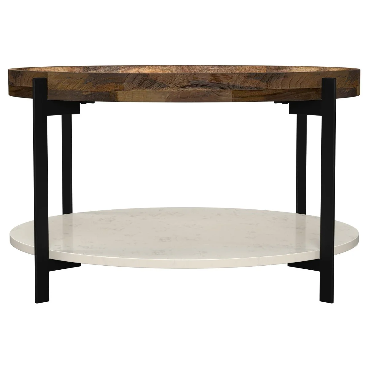 Adhvik Round Wood Top Marble Shelf Coffee Table - Image 3