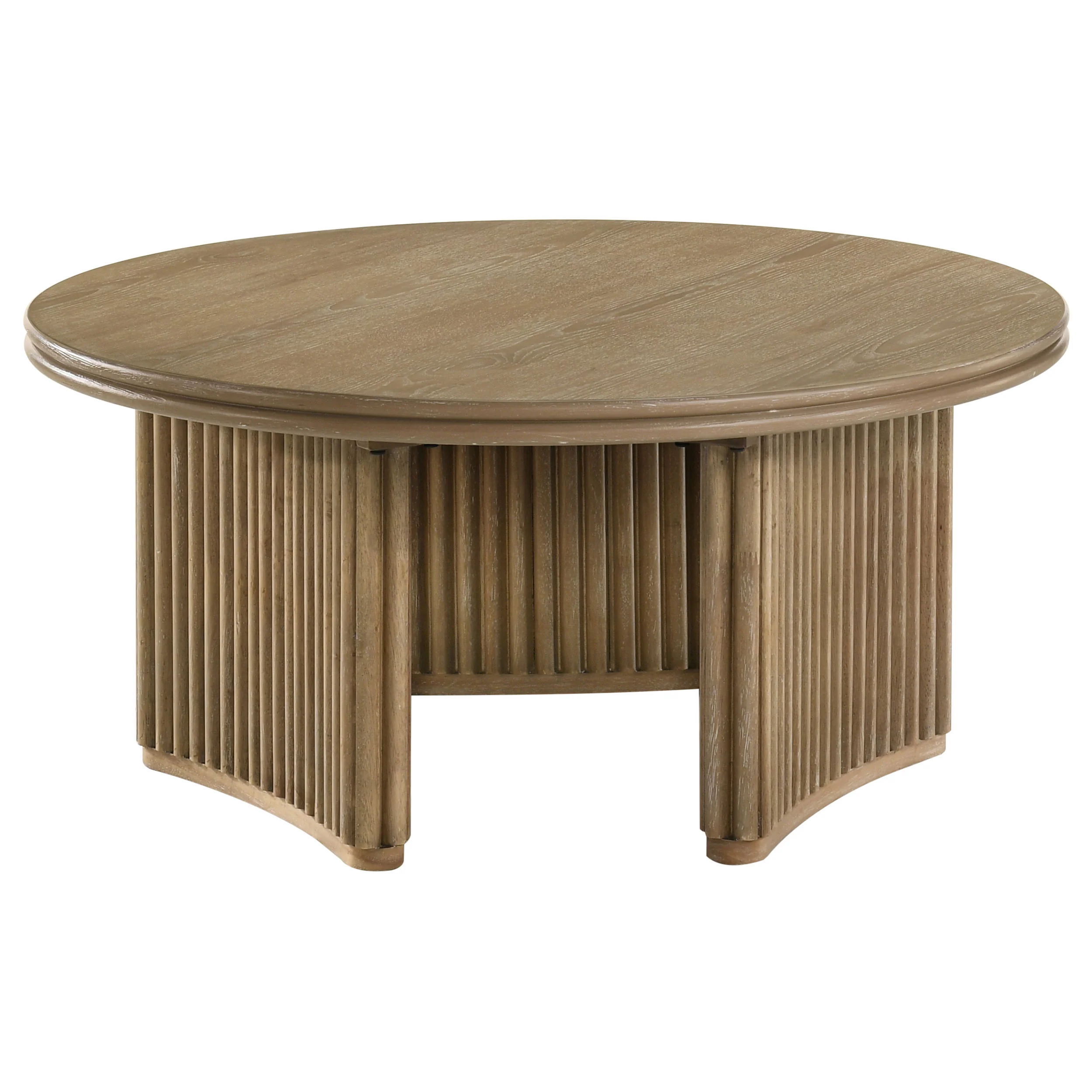 Adina 36-Inch Round Wood Coffee Table, Distressed Light Brown - Image 5