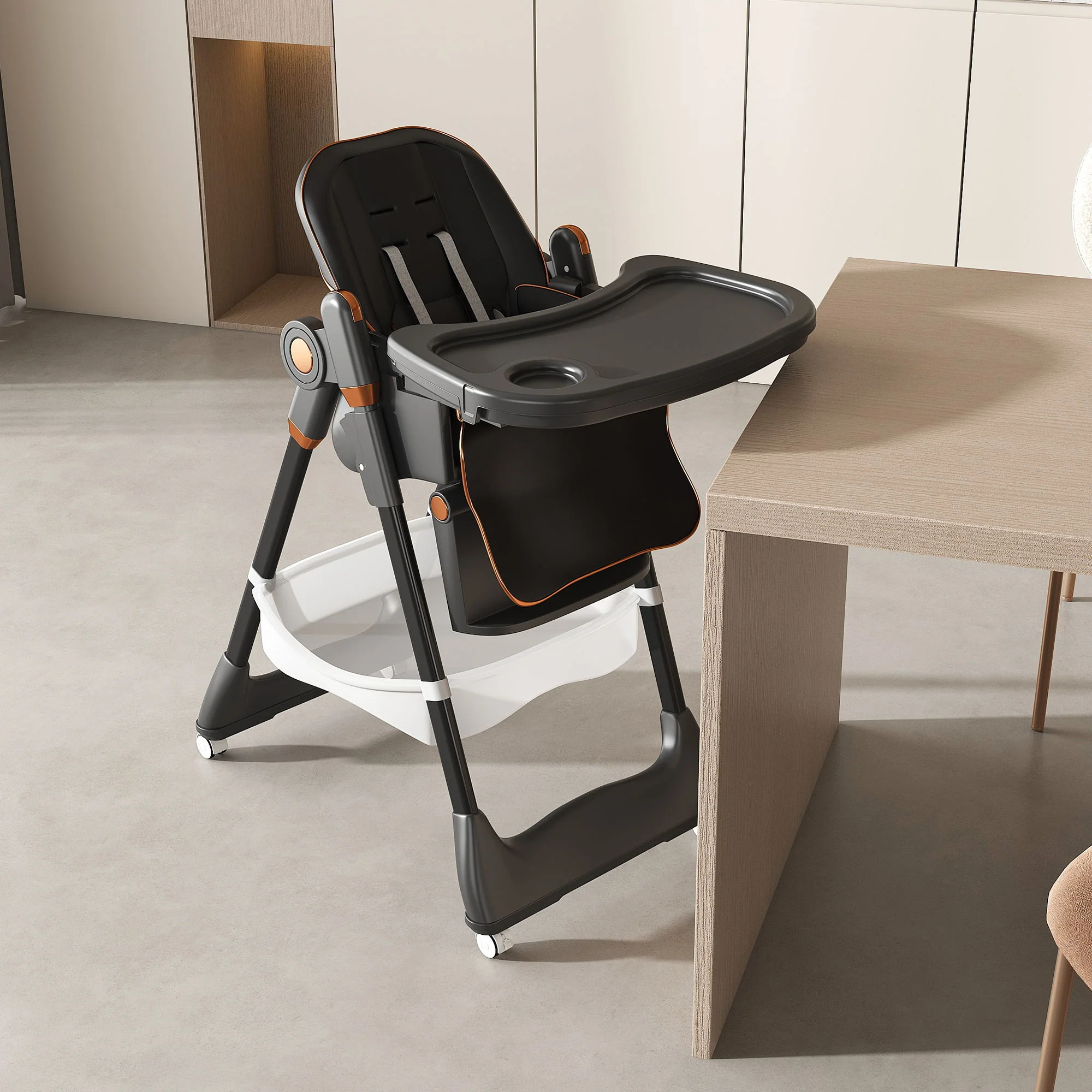 Adjustable Baby High Chair 0-6 Years, Portable Infant Feeding Seat With Safety Belt, Silent Lockable Wheels - Image 17