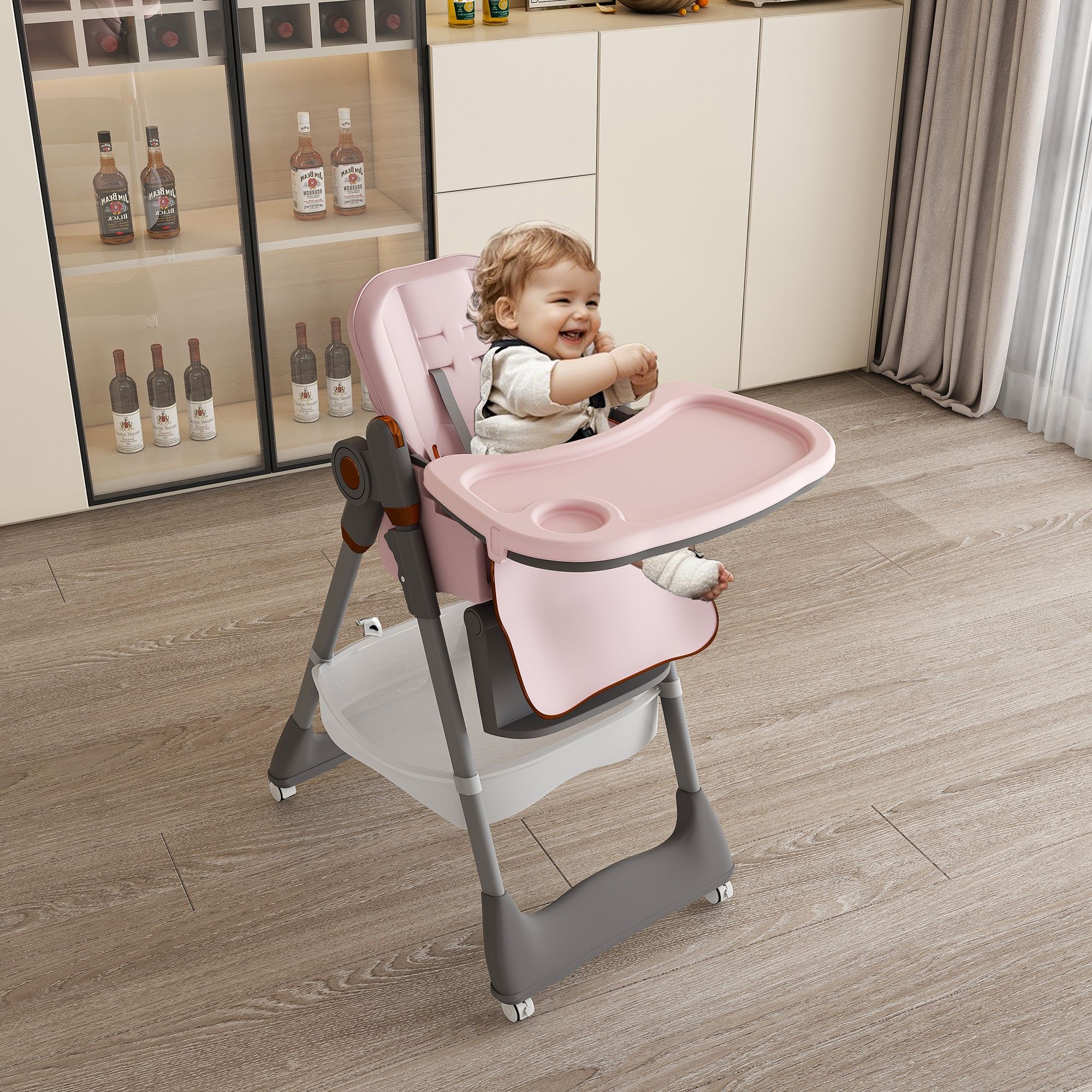 Adjustable Baby High Chair 0-6 Years, Portable Infant Feeding Seat With Safety Belt, Silent Lockable Wheels - Image 4