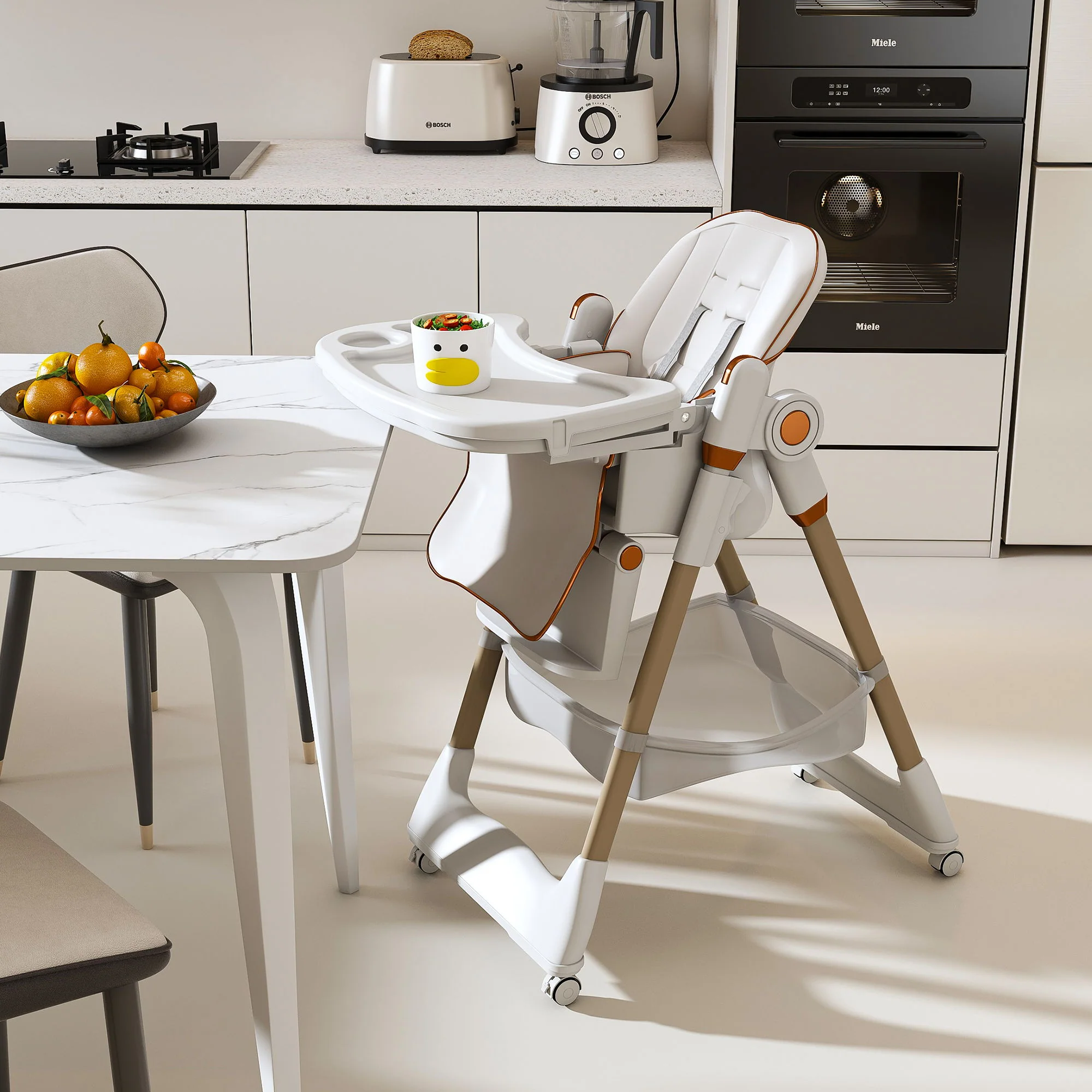 Adjustable Baby High Chair 0-6 Years, Portable Infant Feeding Seat With Safety Belt, Silent Lockable Wheels - Image 7