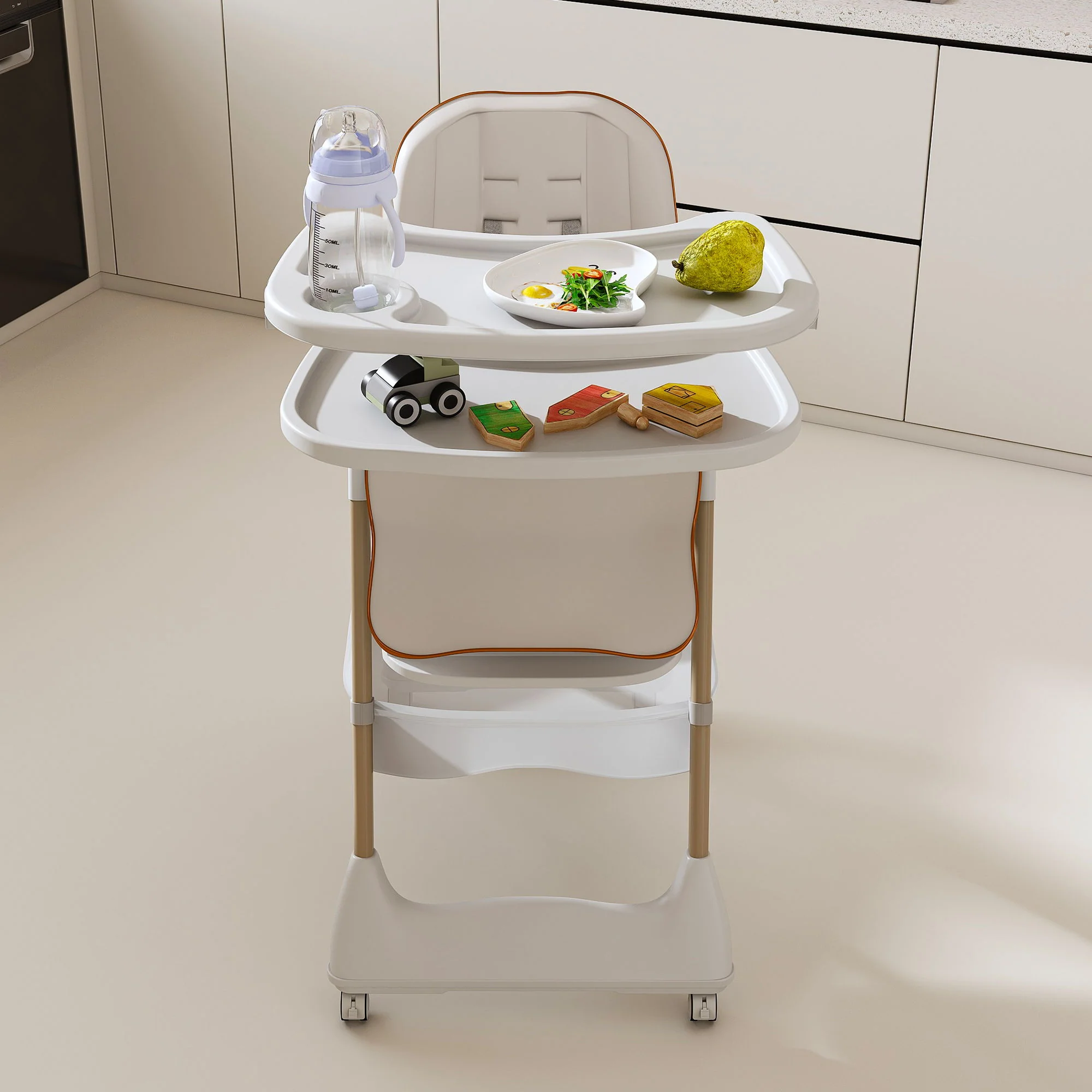 Adjustable Baby High Chair 0-6 Years, Portable Infant Feeding Seat With Safety Belt, Silent Lockable Wheels - Image 9