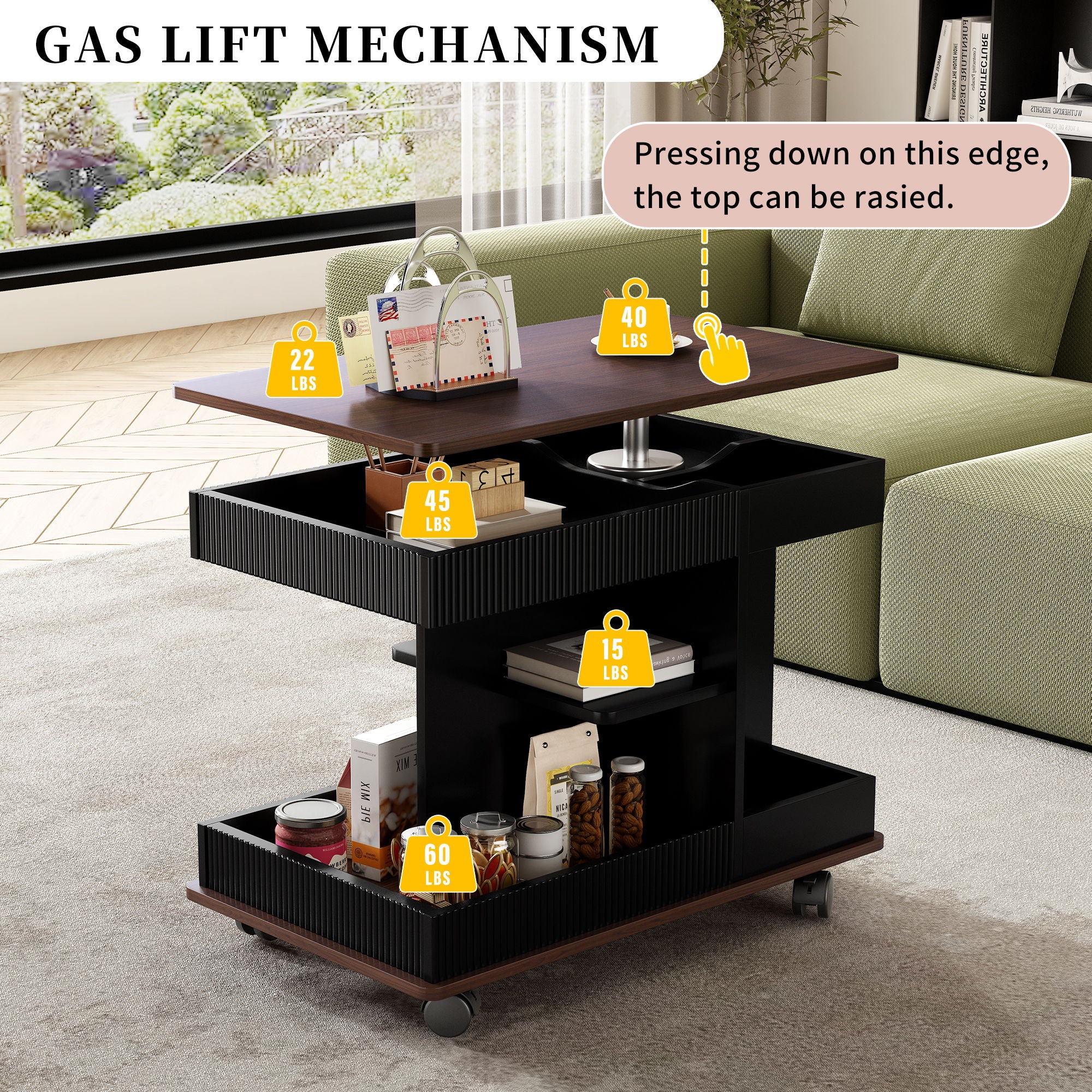 Adjustable End Table With Wheels, 360°Rotating Top And Storage Space - Image 5
