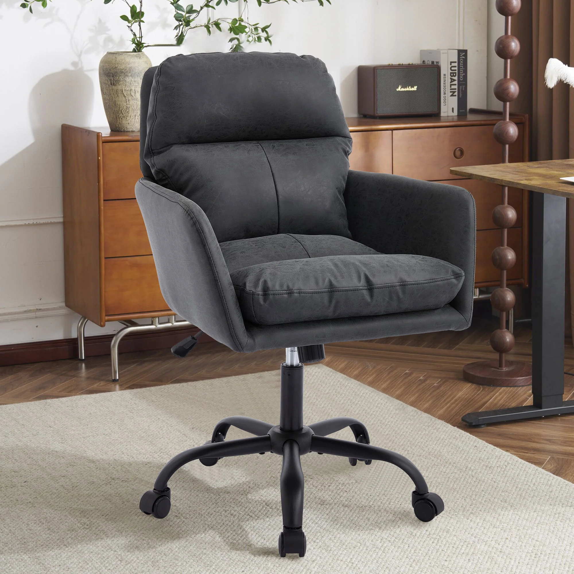 Adjustable Office Chair, Ergonomic Swivel Chair Leather, Comfortable For Long Sitting, Versatile Home And Office Use - Black - Image 6