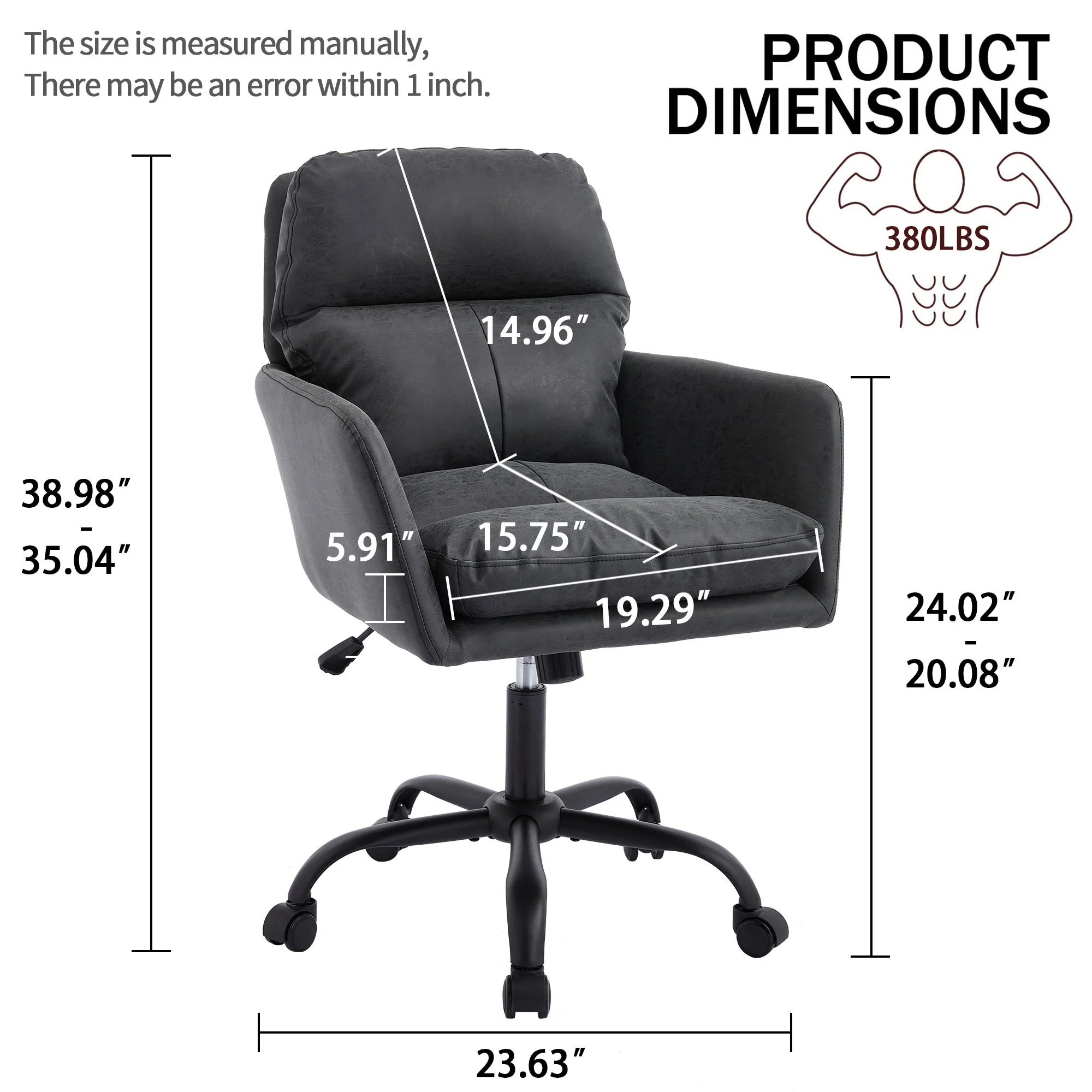 Adjustable Office Chair, Ergonomic Swivel Chair Leather, Comfortable For Long Sitting, Versatile Home And Office Use - Black - Image 8