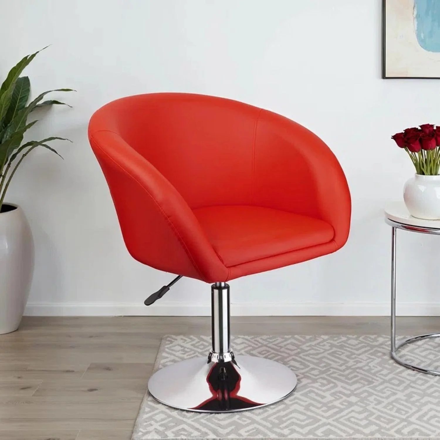 Adjustable Swivel Barrel Chair For Dining Room - Red - Image 4