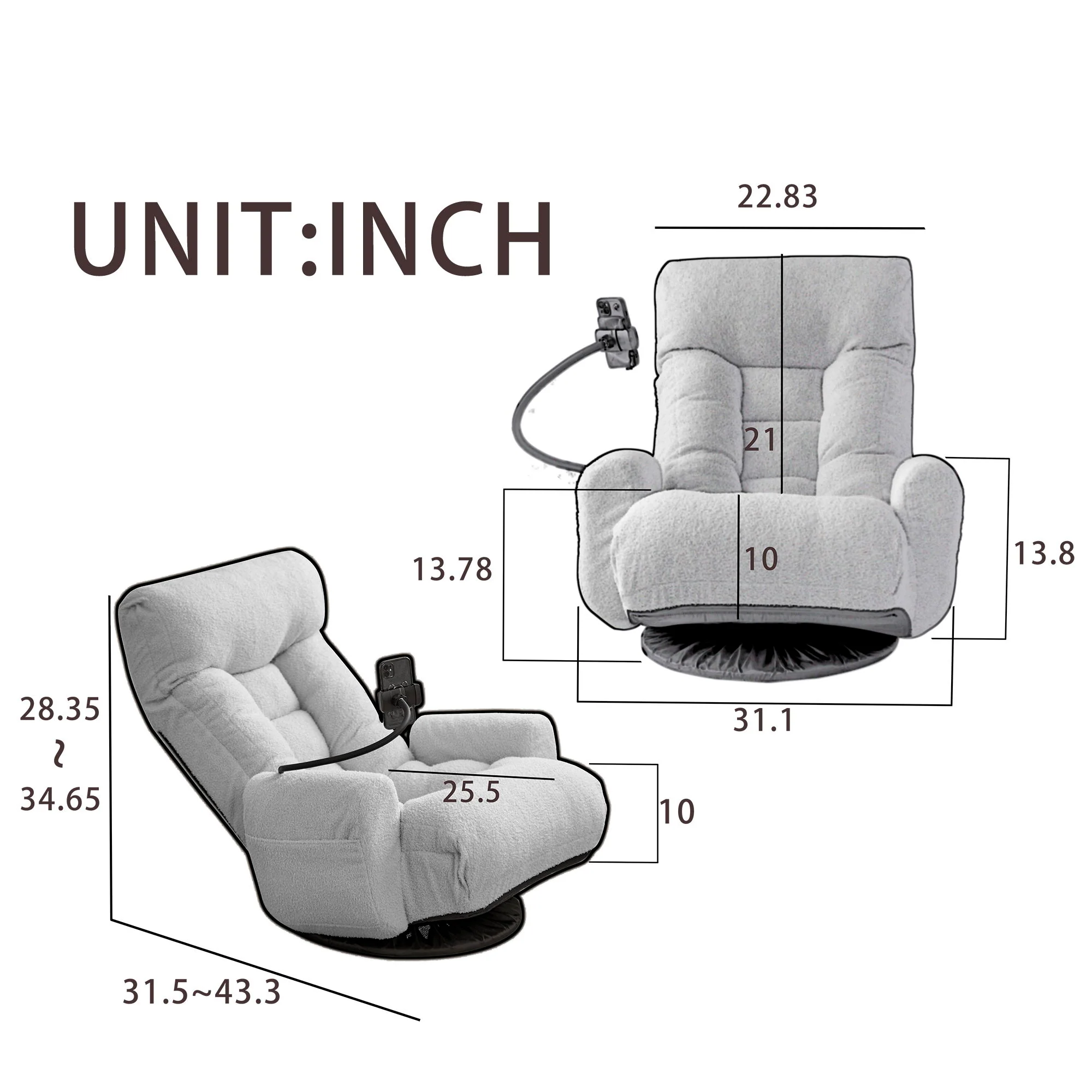 Adjustable Swivel Lounge Chair With 360 Degree Rotating Seat And Headrest Support - Image 11