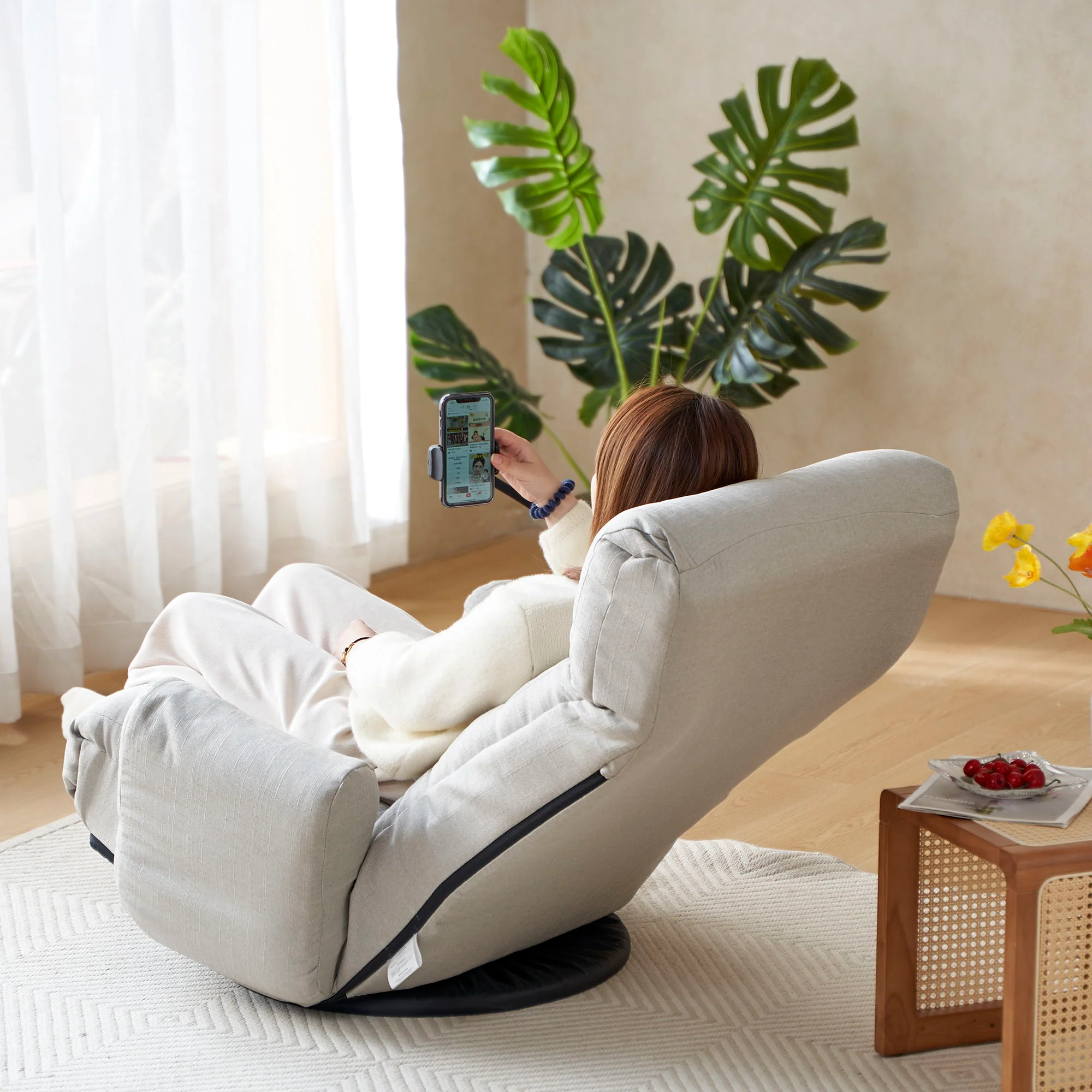 Adjustable Swivel Lounge Chair With 360 Degree Rotating Seat And Headrest Support - Image 5