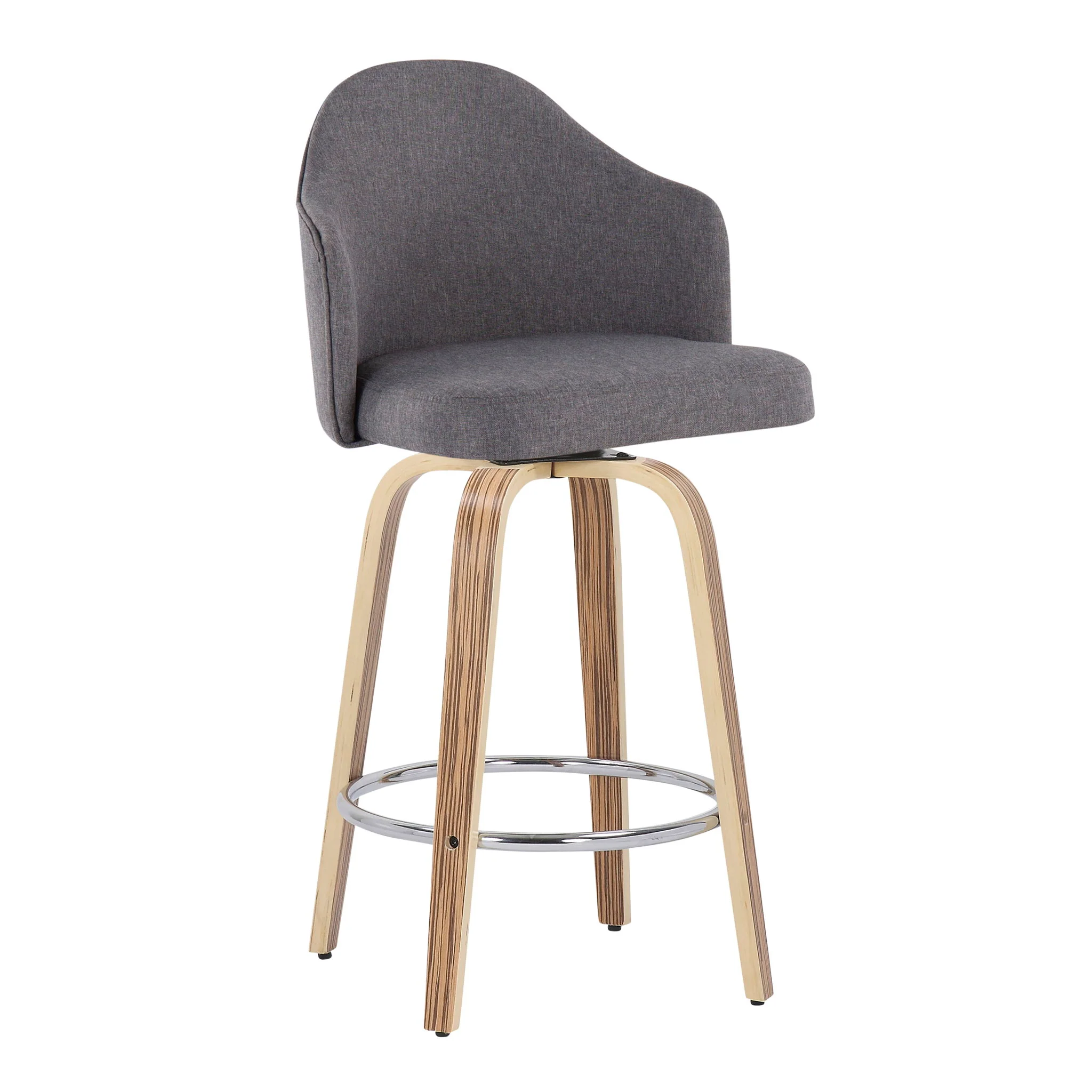 Ahoy - Mid-Century Modern Fixed Height Counter Stool With Zebra Legs / Round Chrome Footrest (Set of 2) - Gray - Image 2