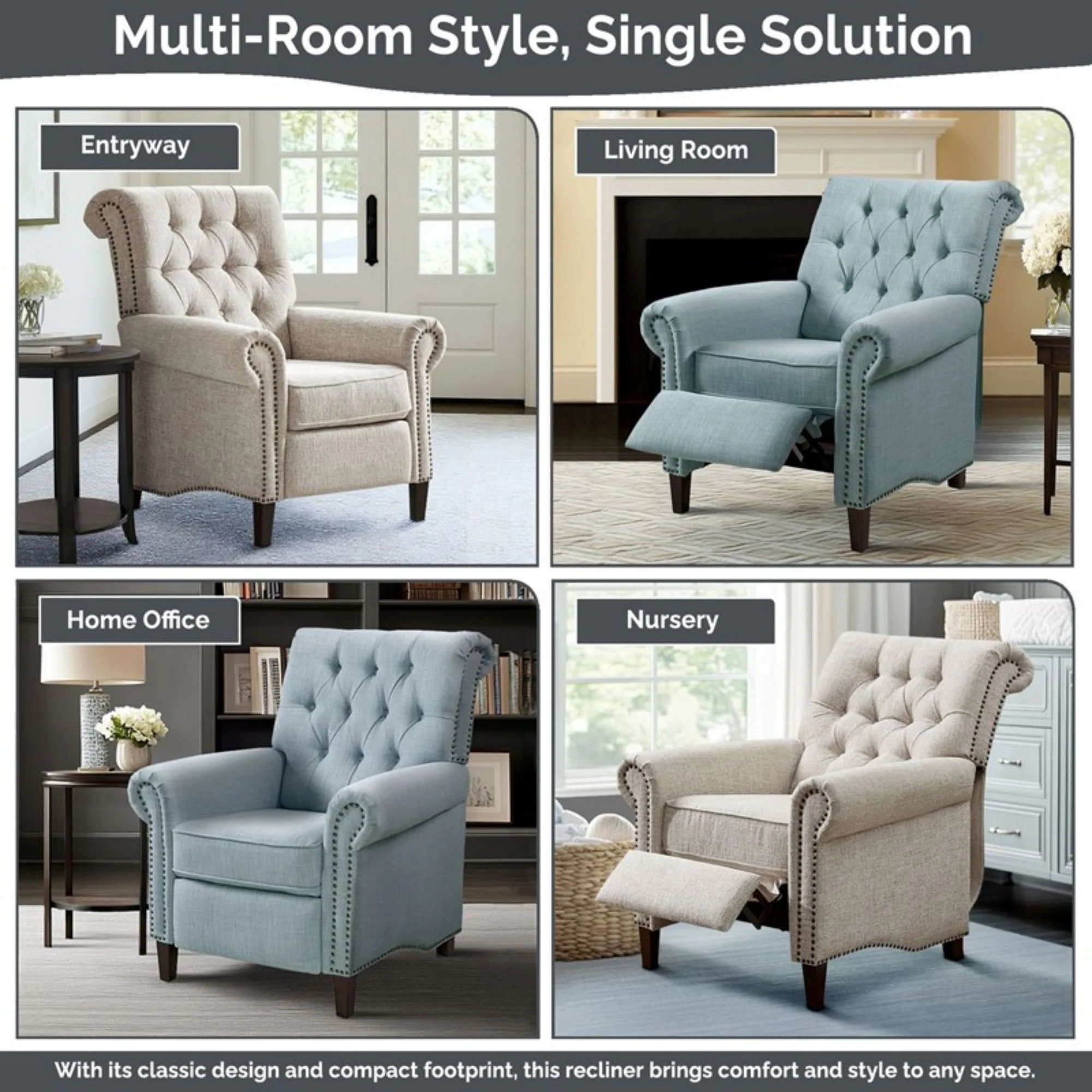 Aidan - Push Back Recliner Chair With Tufted Back And Nailhead Trim - Cream - Image 8