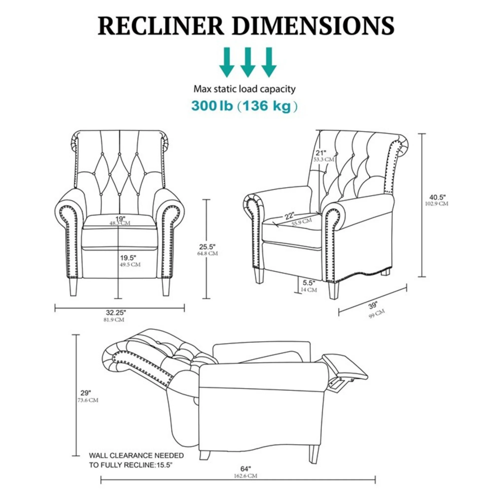Aidan - Push Back Recliner Chair With Tufted Back And Nailhead Trim - Cream - Image 9