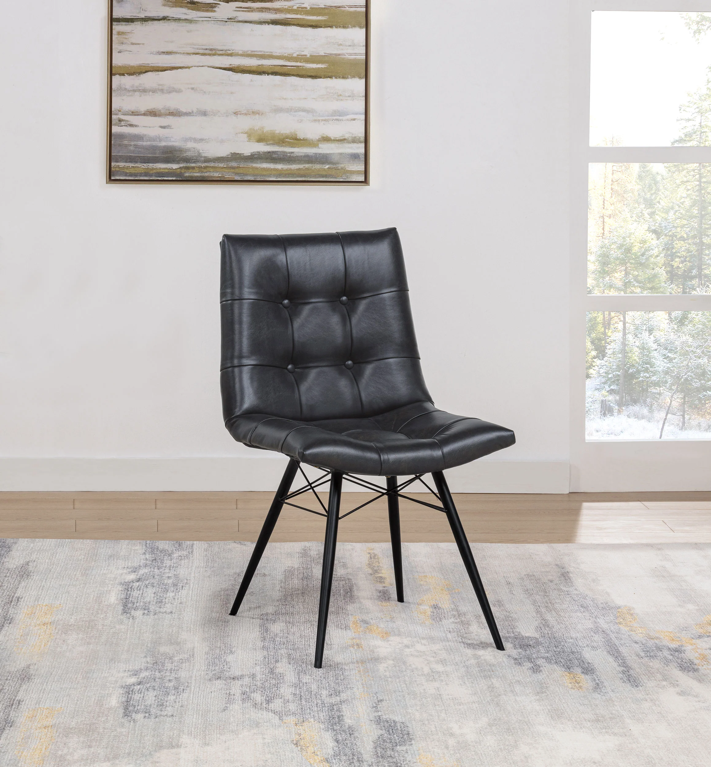 Aiken Faux Leather Dining Side Chair, Charcoal (Set of 4) - Image 3