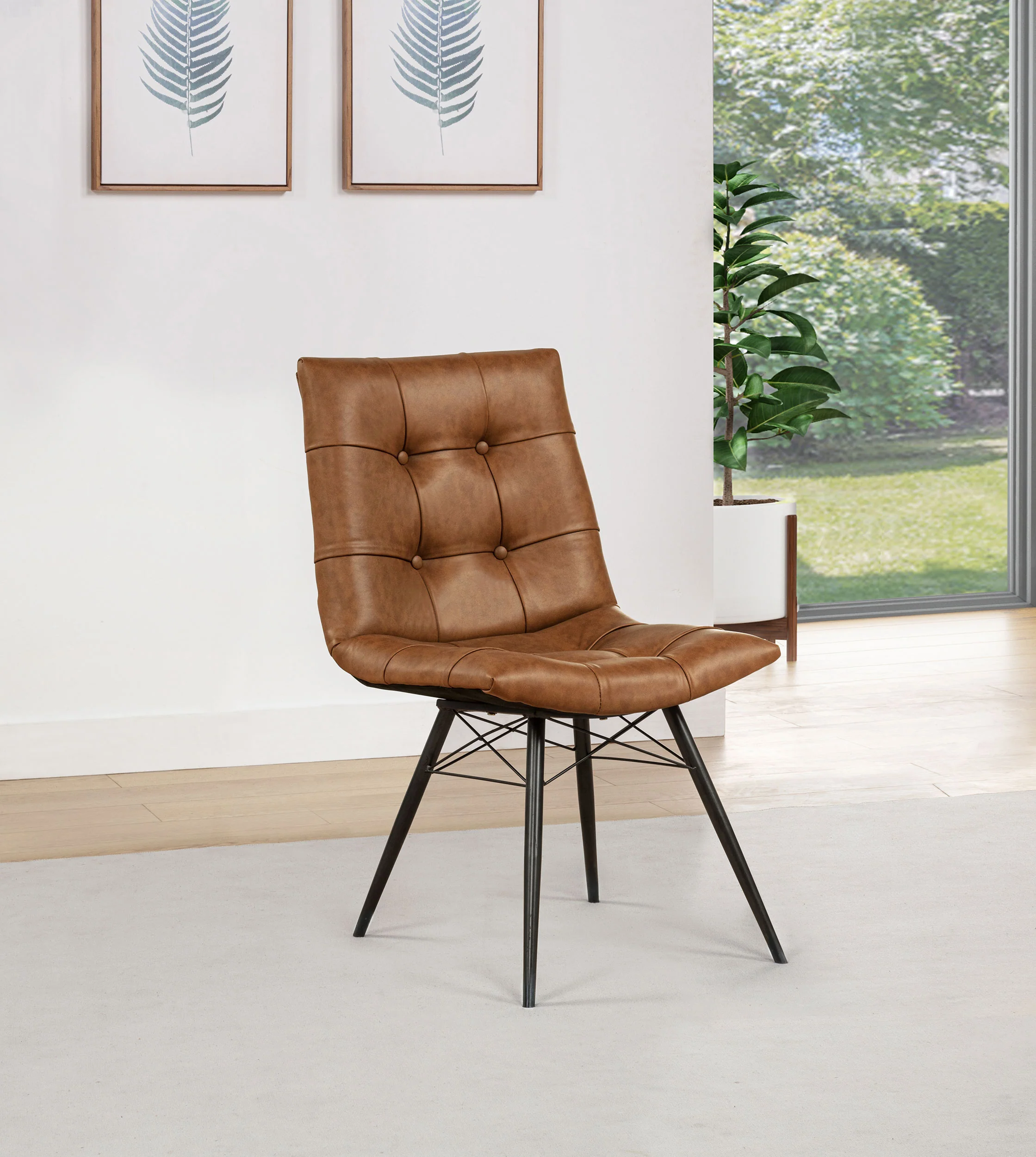 Aiken Faux Leather Dining Side Chair, Saddle Brown - Set of 4 - Image 3