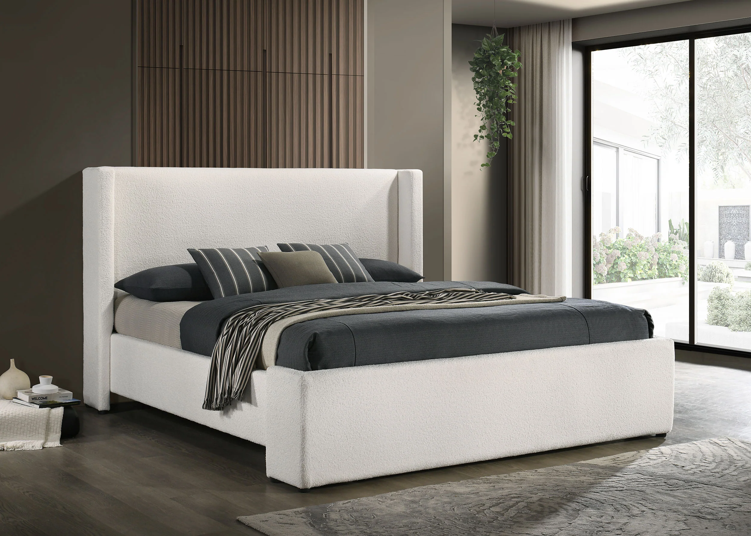 Alamosa Boucle Upholstered Eastern King Platform Bed White - Image 3