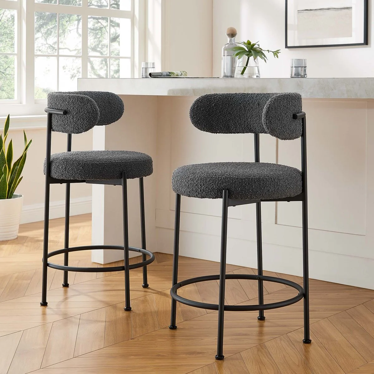 Albie Boucle Fabric Counter Stools Set of 2 - Image 3
