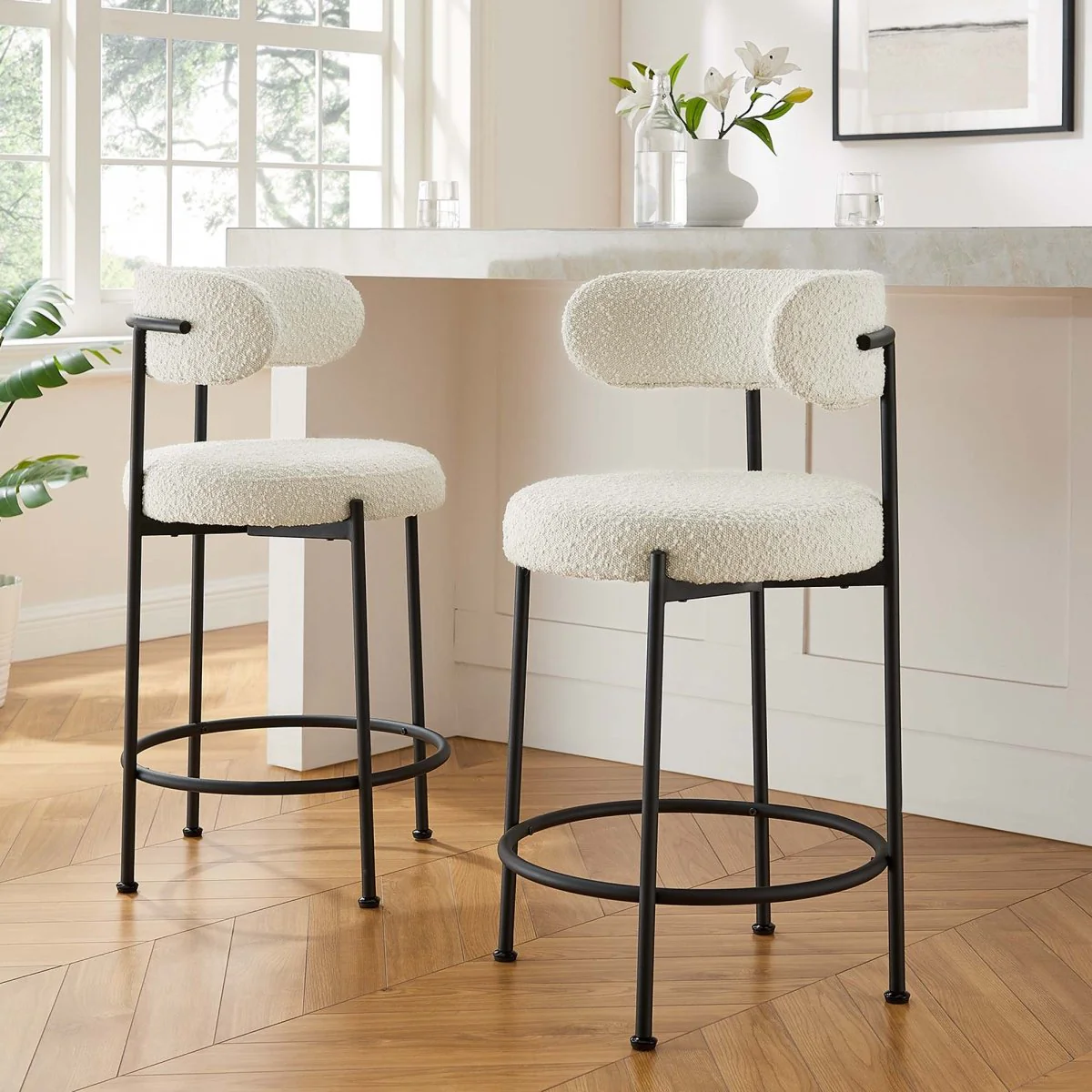 Albie Boucle Fabric Counter Stools Set of 2 - Image 9