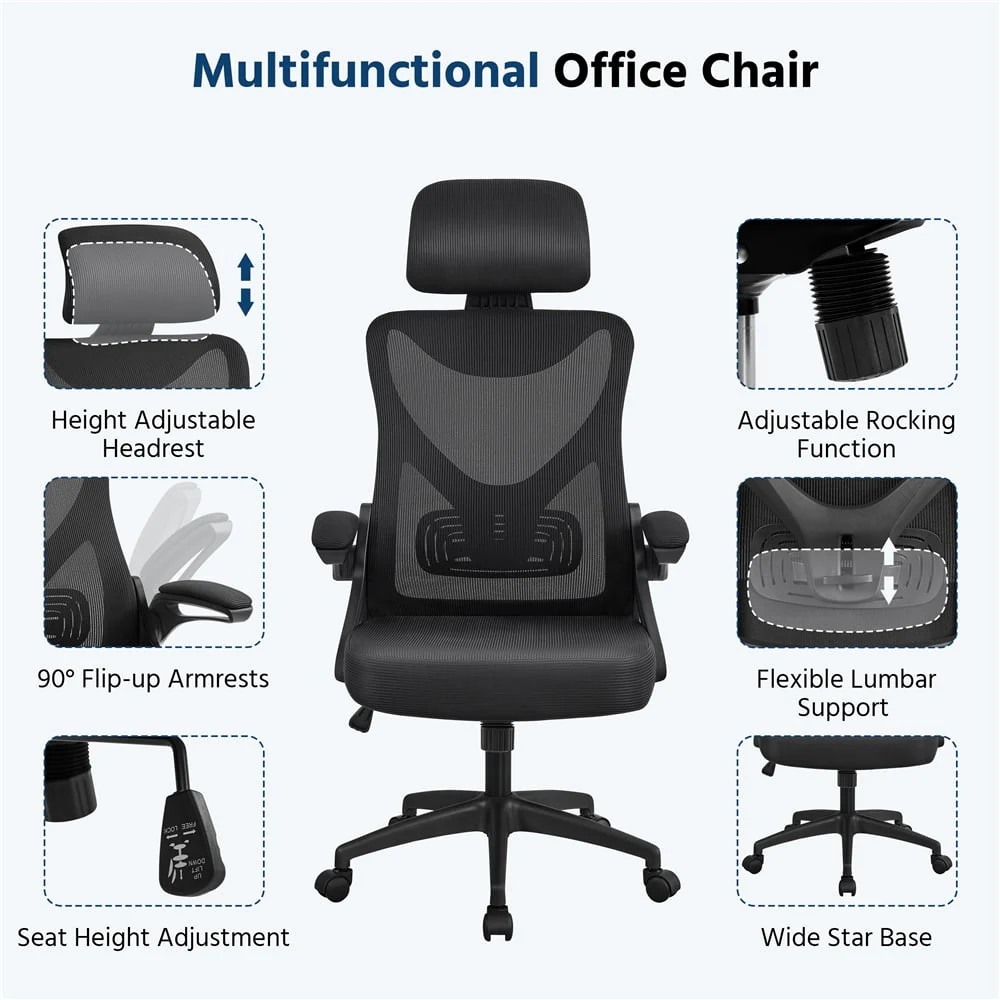Alden Design High Back Ergonomic Mesh Office Chair with Flip-Up Arms - Image 3
