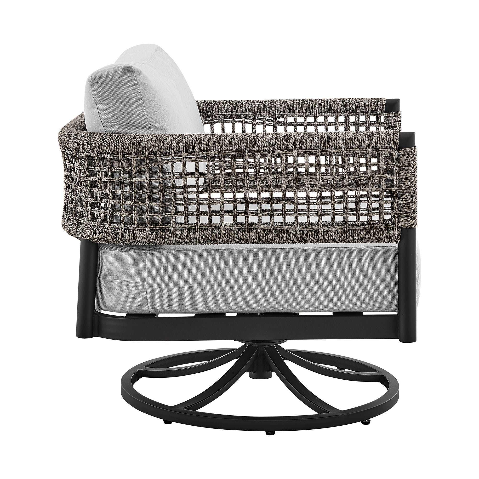 Alegria - Outdoor Patio Swivel Rocking Chair With Cushions - Black / Gray - Image 3