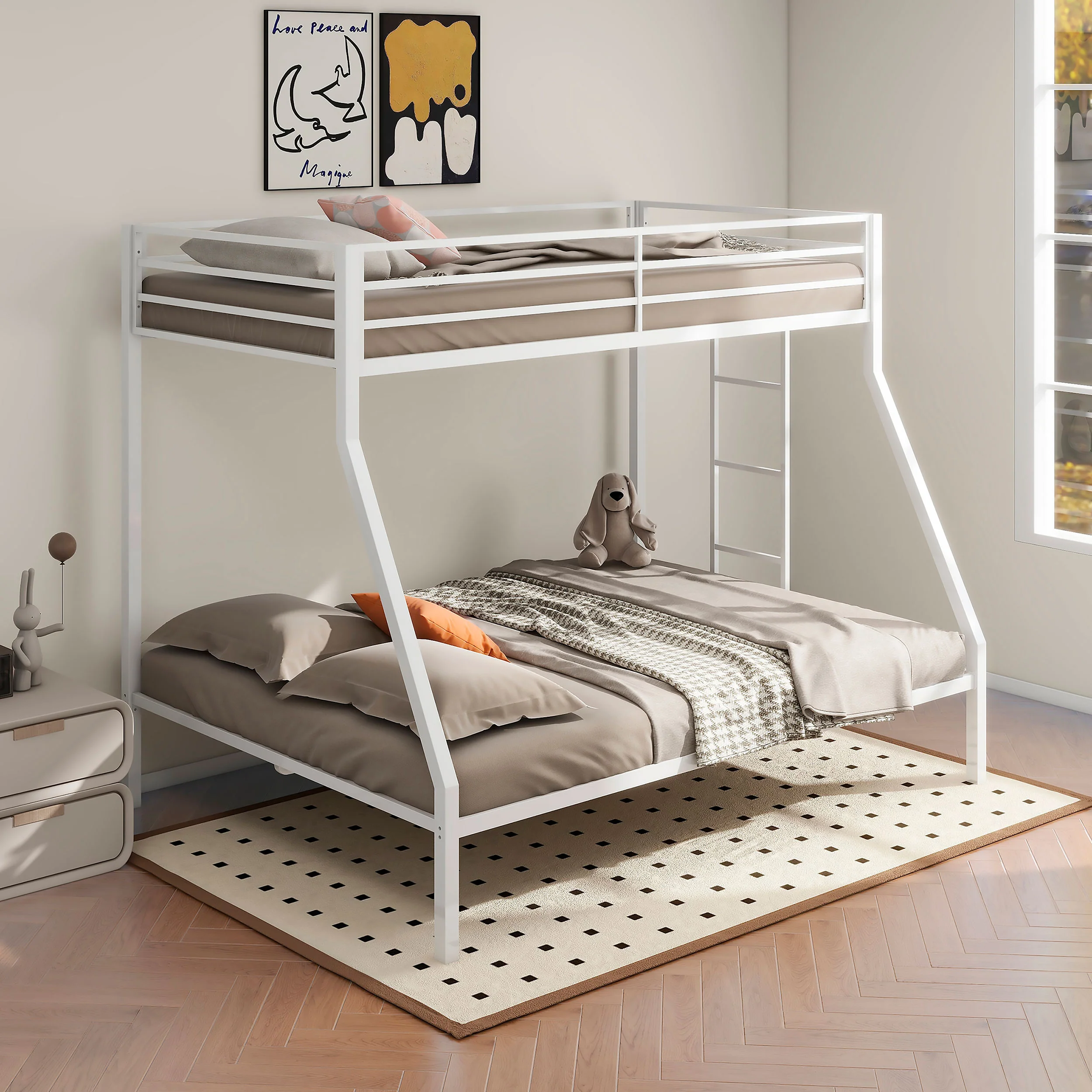 Alevera Metal Twin Over Full Bunk Bed with Ladder - Matte White - Image 5