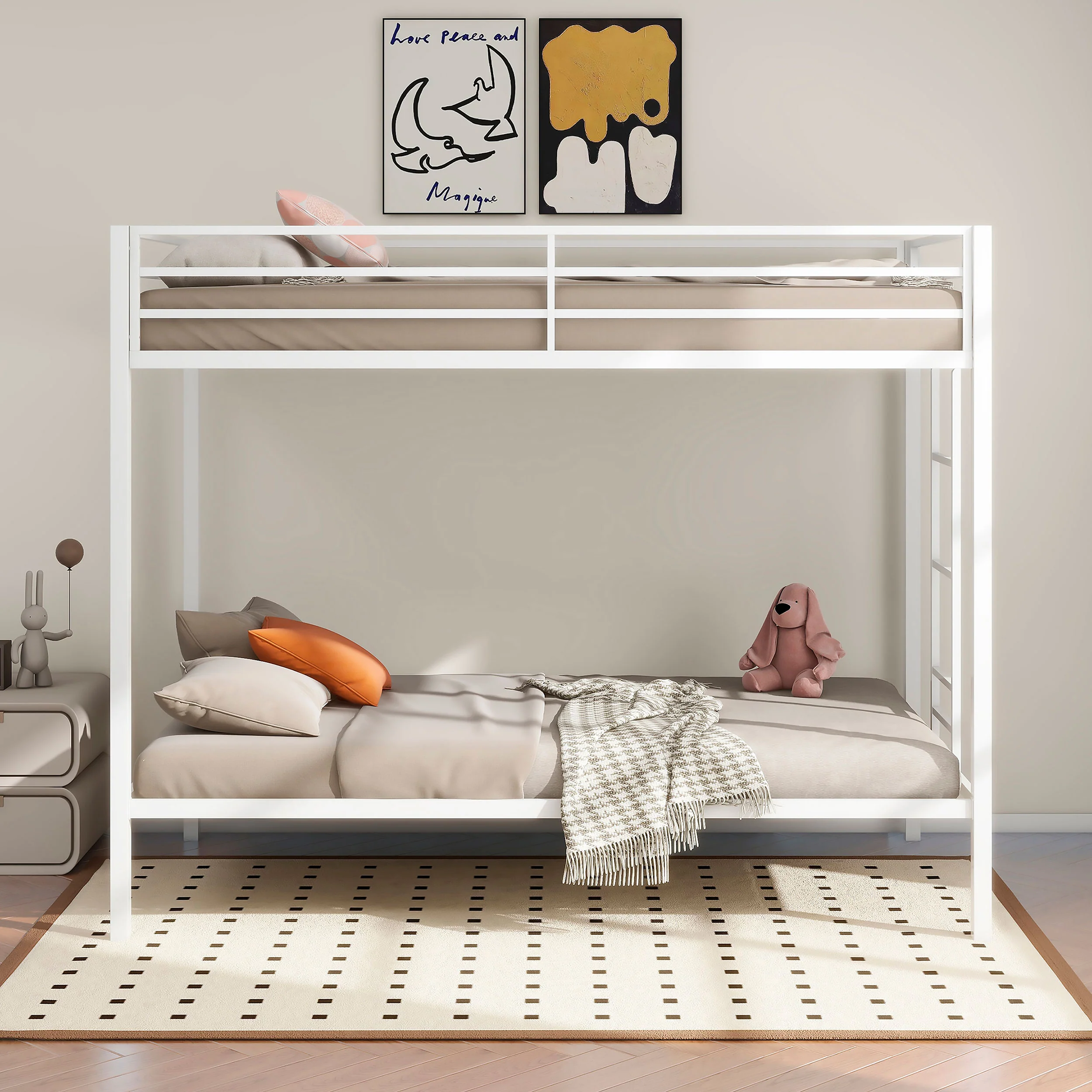 Alevera Metal Twin Over Twin Bunk Bed with Ladder White - Image 4