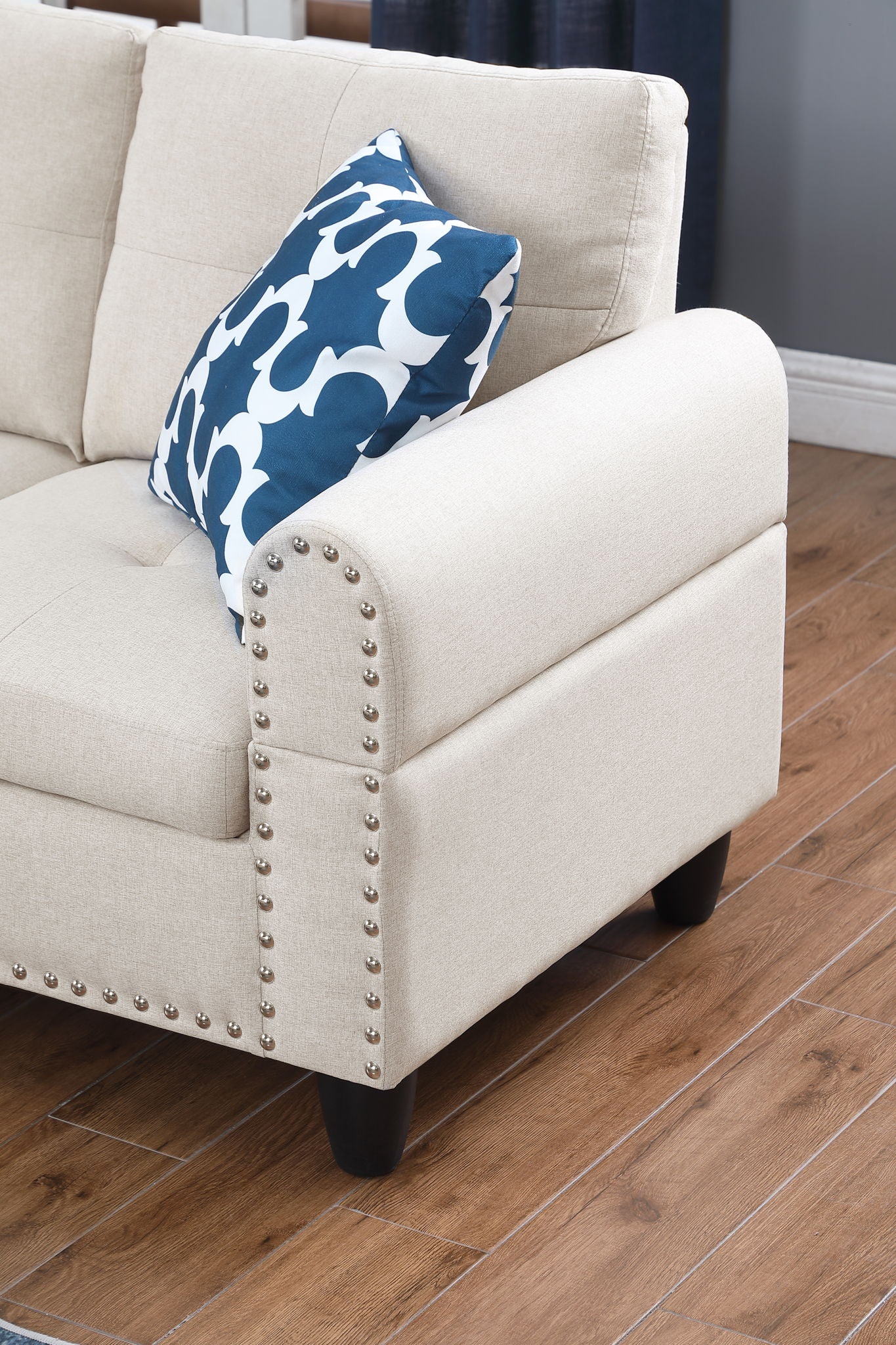 Alger - Wide Left Hand Facing Sofa & Chaise With Ottoman - Beige - Image 9