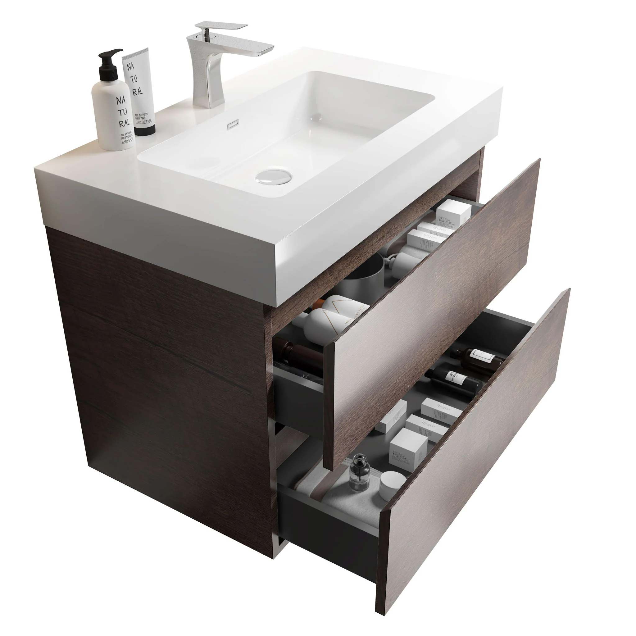 Alice - Bathroom Vanity Wall Mounted With Sink, Large Storage Floating Bathroom Vanity For Modern Bathroom, One-Piece Sink Basin Without Drain And Faucet - Image 34
