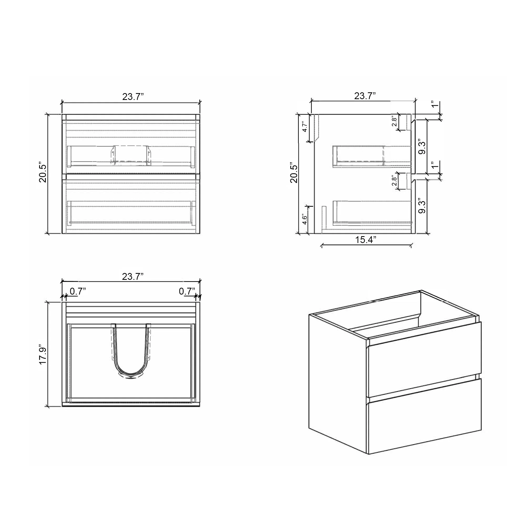 Alice - Bathroom Vanity With Large Storage, Sink Wall Mounted Floating Bathroom Vanity For Modern Bathroom, One-Piece Sink Basin Without Drain And Faucet - Image 18