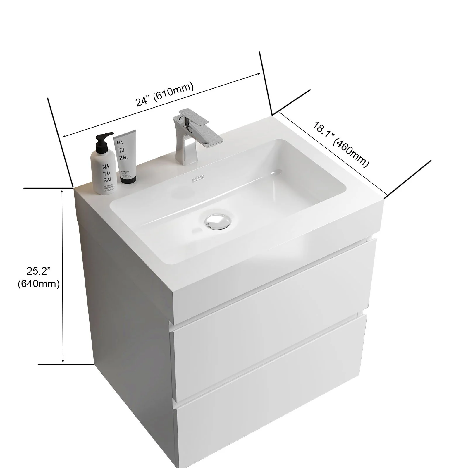 Alice - Bathroom Vanity With Large Storage, Sink Wall Mounted Floating Bathroom Vanity For Modern Bathroom, One-Piece Sink Basin Without Drain And Faucet - Image 26