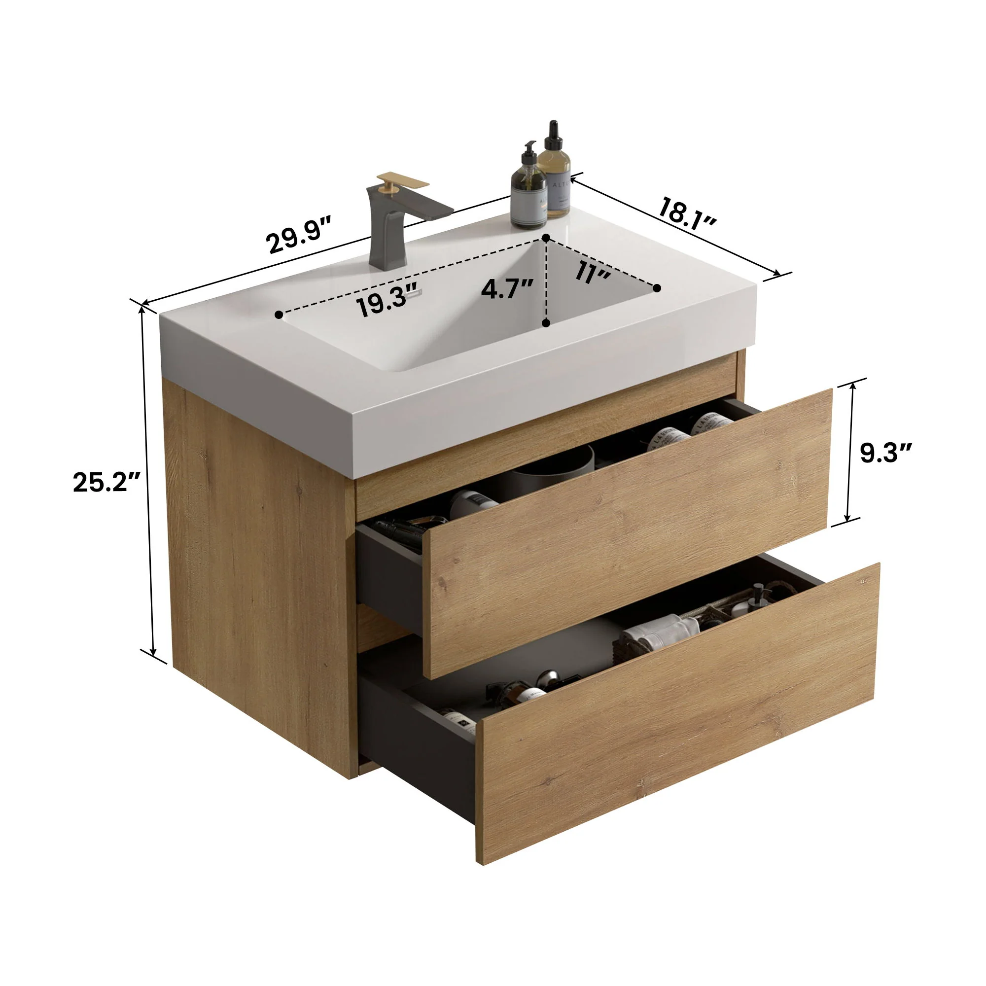 Alice - Bathroom Vanity With Sink, Large Storage Wall Mounted Floating Bathroom Vanity For Modern Bathroom - Image 27