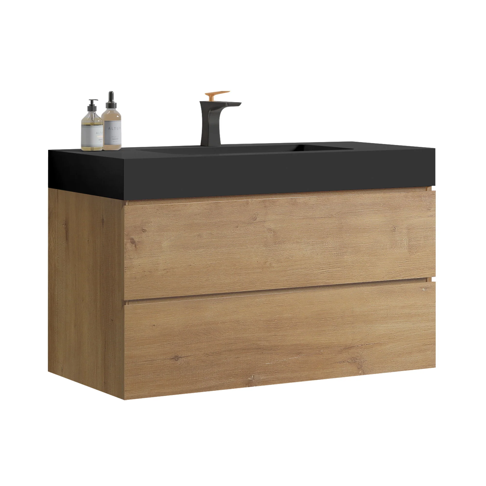 Alice - Natural Oak Bathroom Vanity With Sink, Large Storage Wall Mounted Floating Bathroom Vanity For Modern Bathroom, One-Piece Sink Basin Without Drain - Image 8