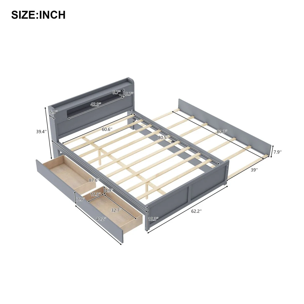 Alina Queen Storage Platform Bed with LED Headboard, Trundle & Drawers - Image 12