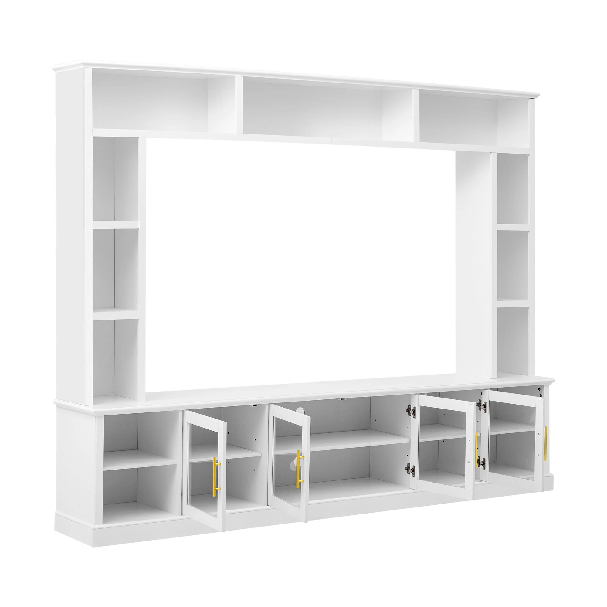All-In-One Entertainment Center With Bookshelves & Tempered Glass Doors, TV Console Unit For Living Room - Image 2