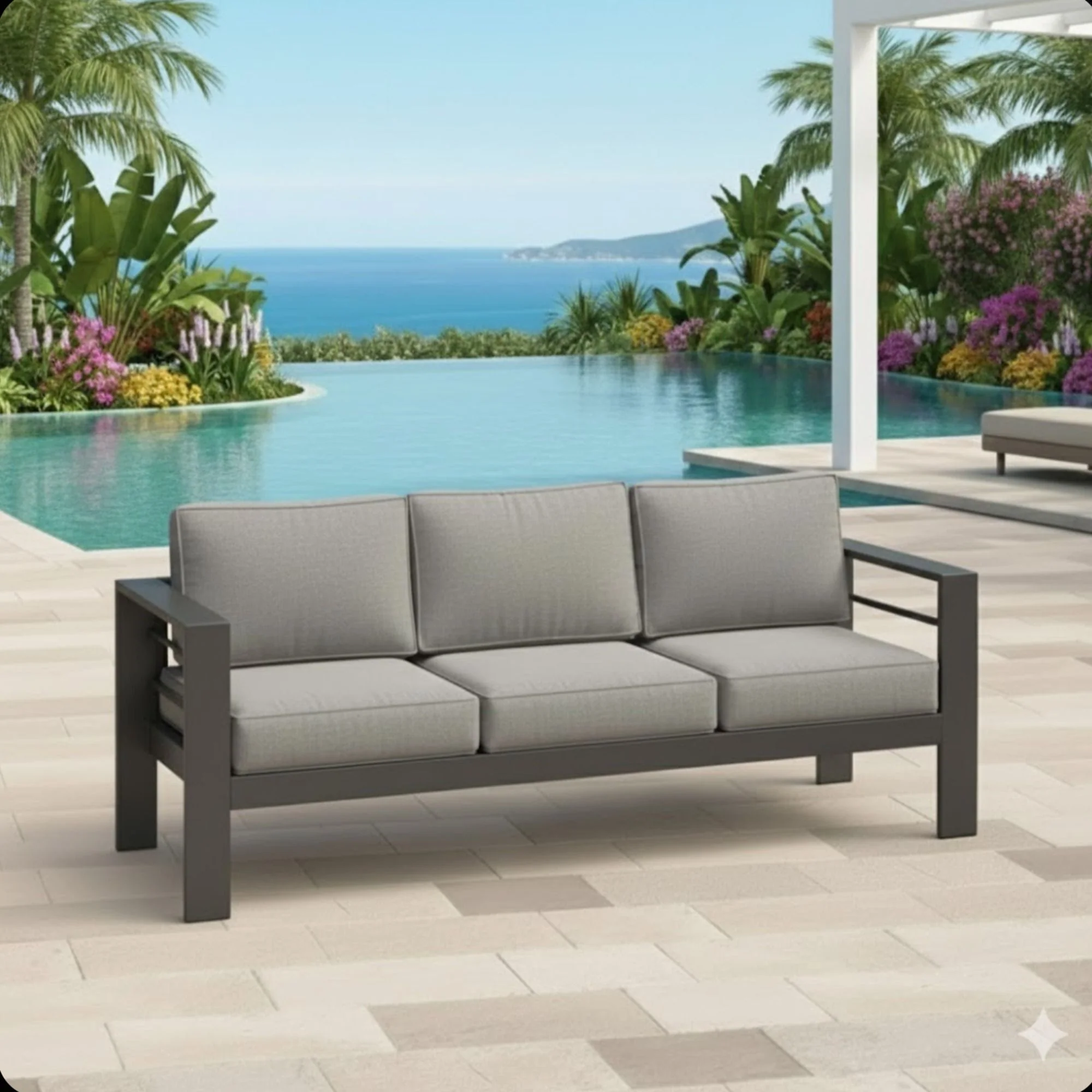 All Weather 3 Seat Patio Sofa With Thick Cushions - Gray / Gray - Image 9
